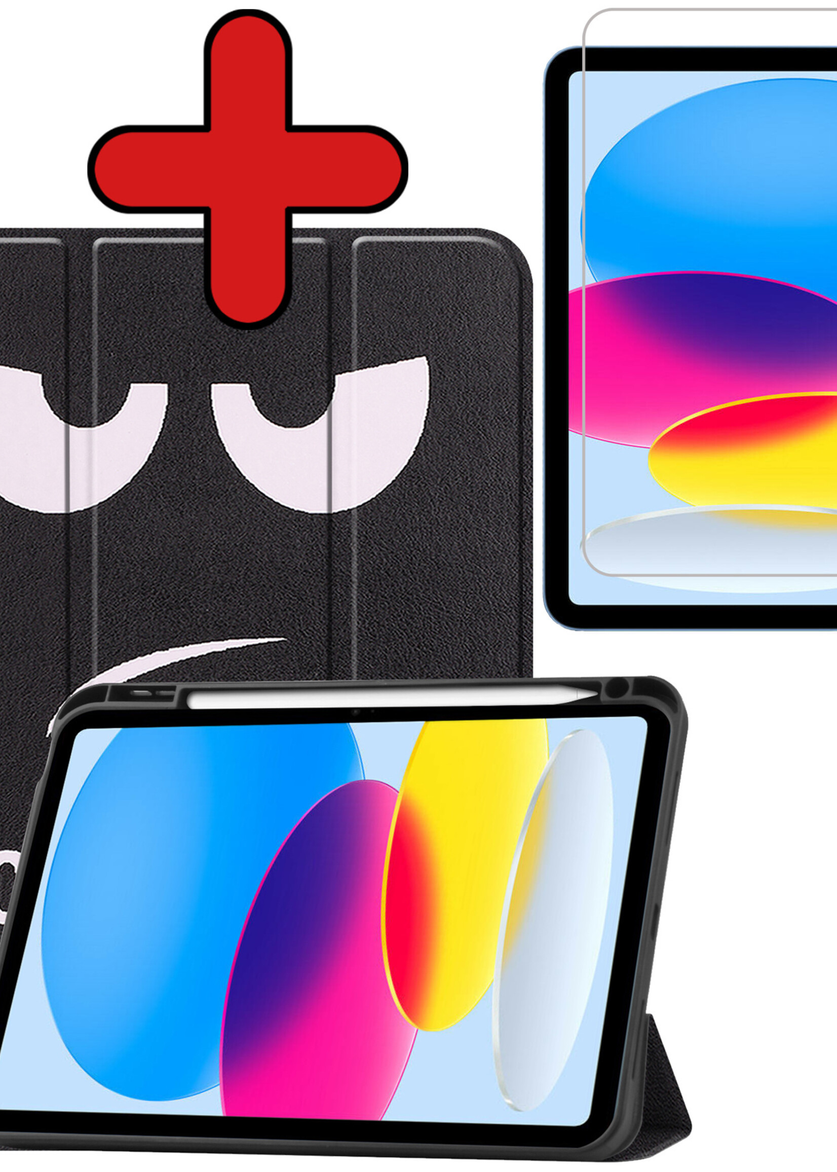 BTH Hoes Geschikt voor iPad 2022 Hoes Book Case Hoesje Trifold Cover Met Uitsparing Geschikt voor Apple Pencil Met Screenprotector - Hoesje Geschikt voor iPad 10 Hoesje Bookcase - Don't Touch Me