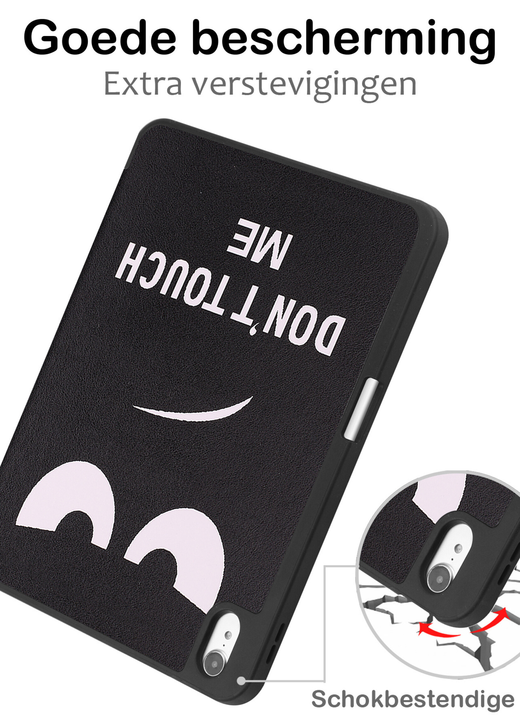 BTH Hoes Geschikt voor iPad 2022 Hoes Book Case Hoesje Trifold Cover Met Uitsparing Geschikt voor Apple Pencil Met Screenprotector - Hoesje Geschikt voor iPad 10 Hoesje Bookcase - Don't Touch Me