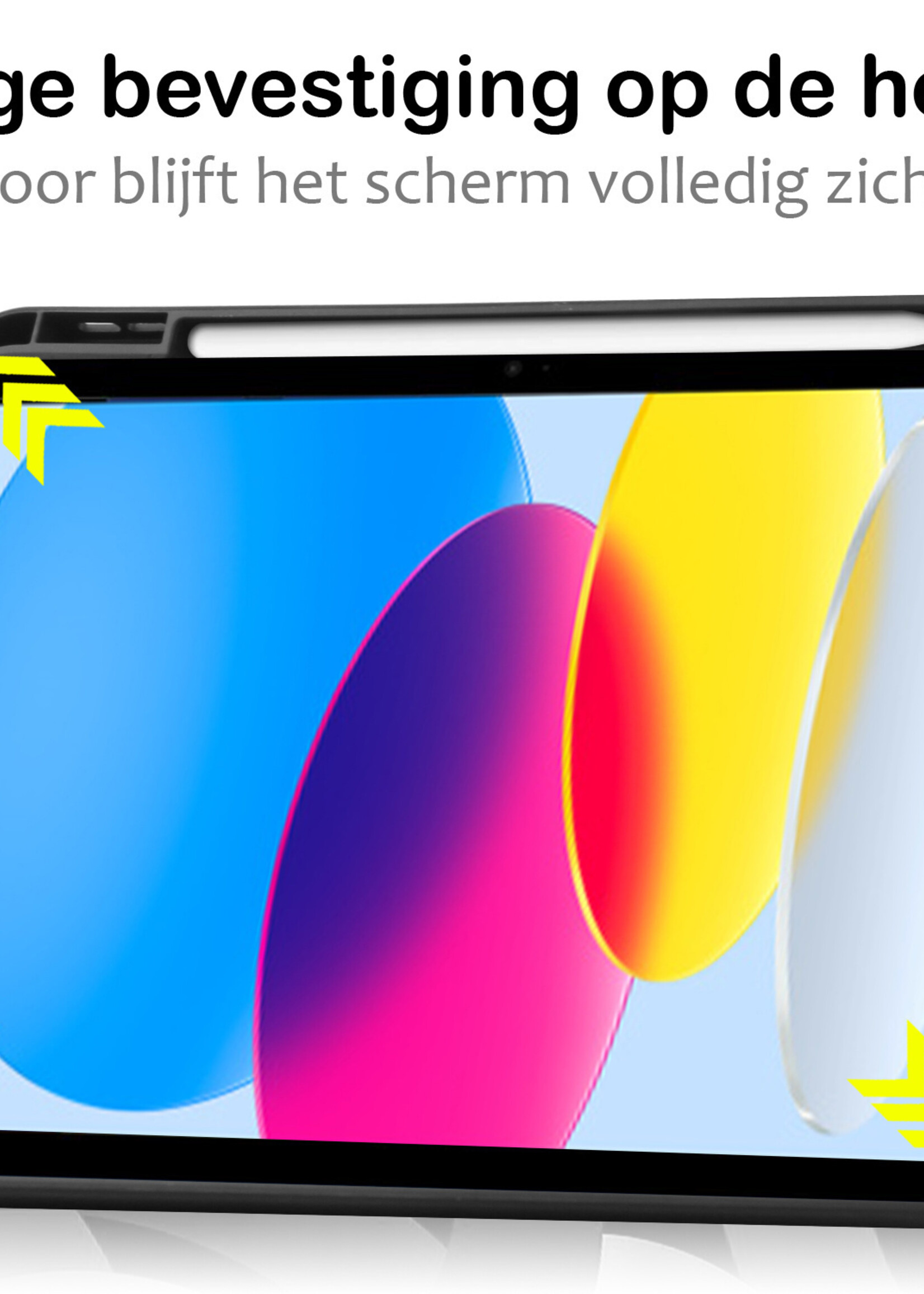 BTH Hoes Geschikt voor iPad 2022 Hoes Book Case Hoesje Trifold Cover Met Uitsparing Geschikt voor Apple Pencil Met Screenprotector - Hoesje Geschikt voor iPad 10 Hoesje Bookcase - Zwart
