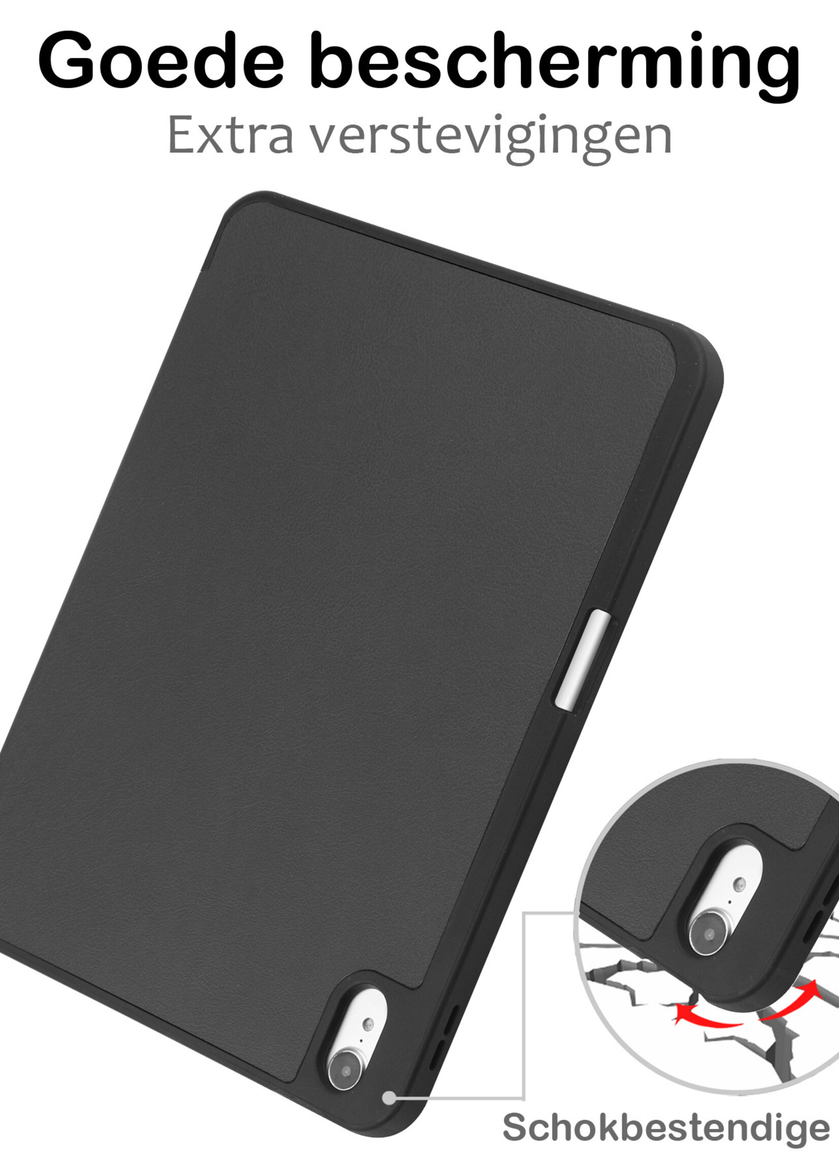 BTH Hoes Geschikt voor iPad 2022 Hoes Book Case Hoesje Trifold Cover Met Uitsparing Geschikt voor Apple Pencil Met Screenprotector - Hoesje Geschikt voor iPad 10 Hoesje Bookcase - Zwart