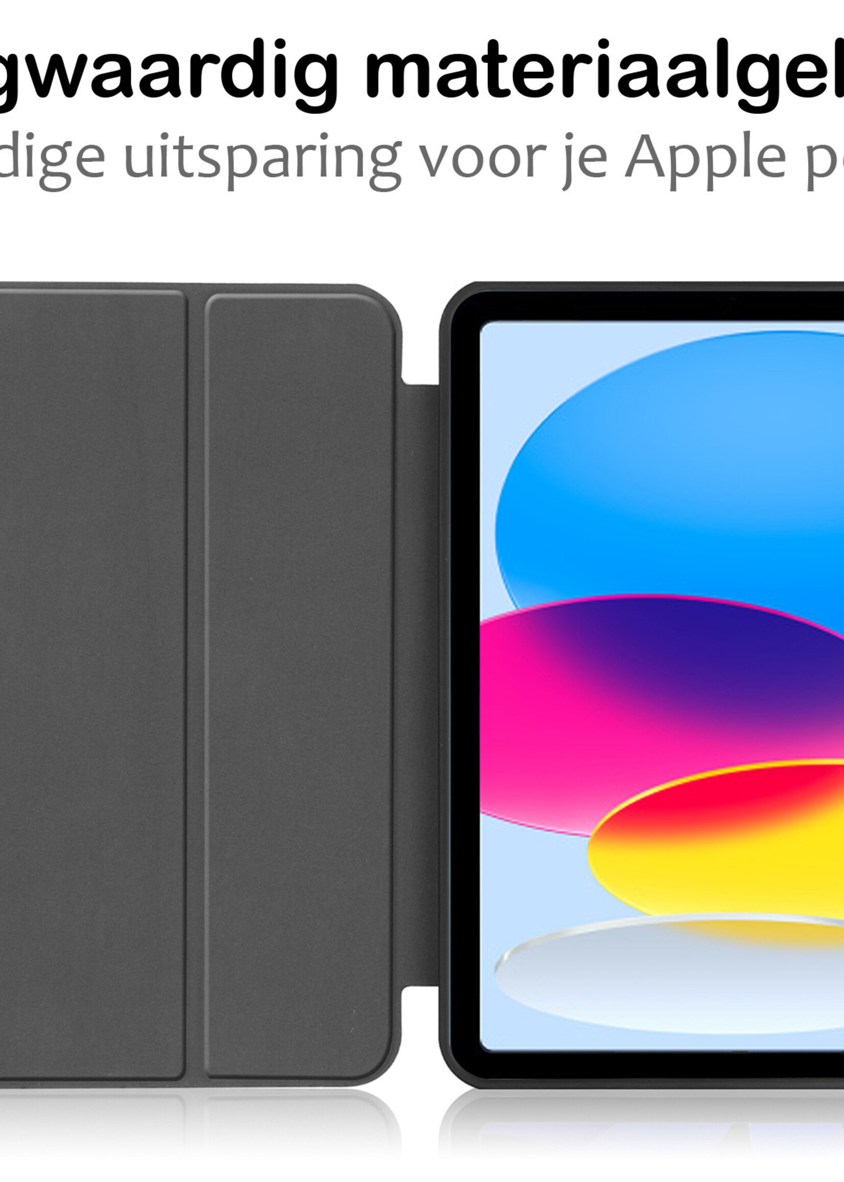 BTH Hoes Geschikt voor iPad 2022 Hoes Book Case Hoesje Trifold Cover Met Uitsparing Geschikt voor Apple Pencil Met Screenprotector - Hoesje Geschikt voor iPad 10 Hoesje Bookcase - Zwart