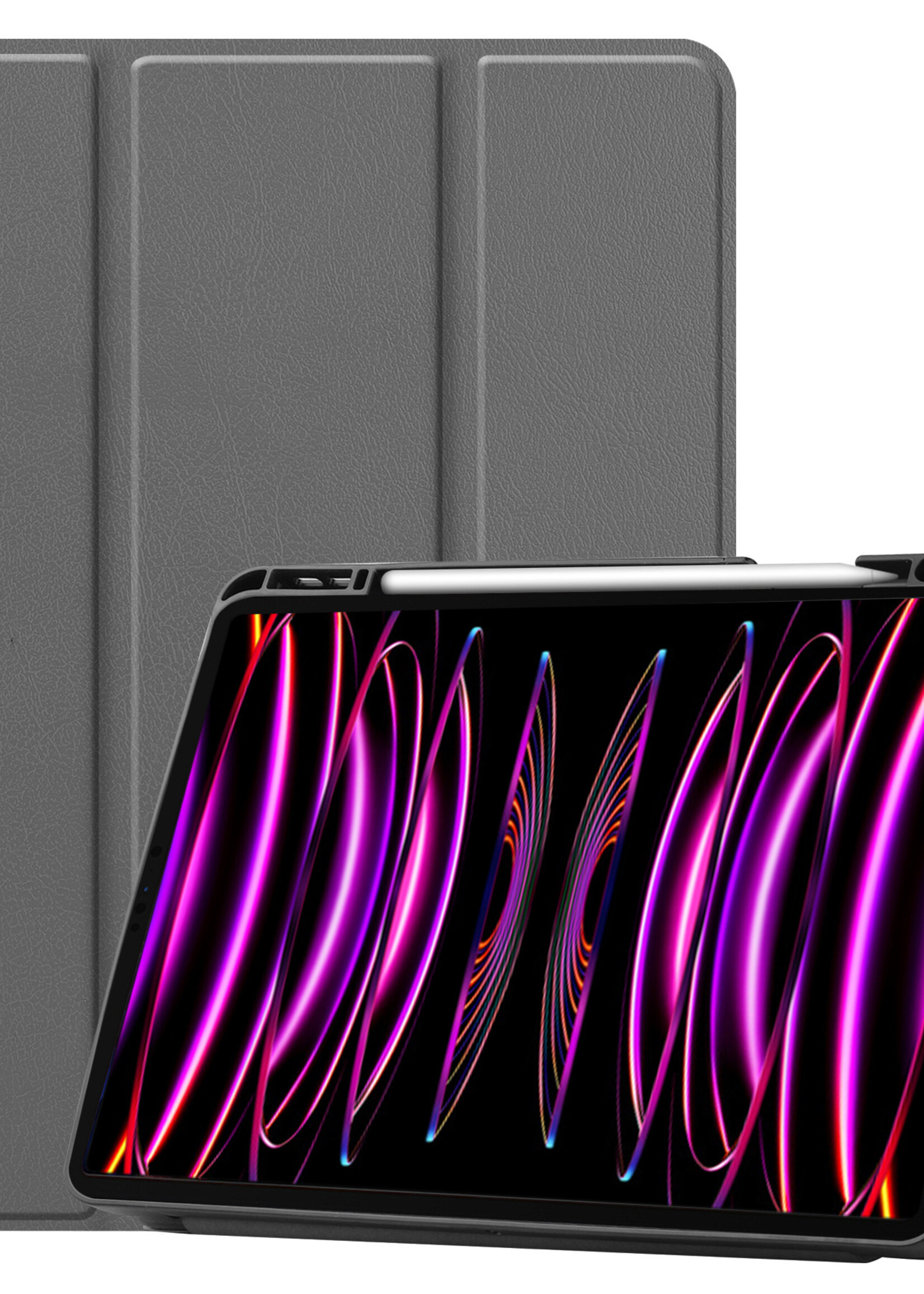 BTH BTH iPad Pro 12.9 inch (2022) Hoesje Met Apple Pencilhouder - Grijs