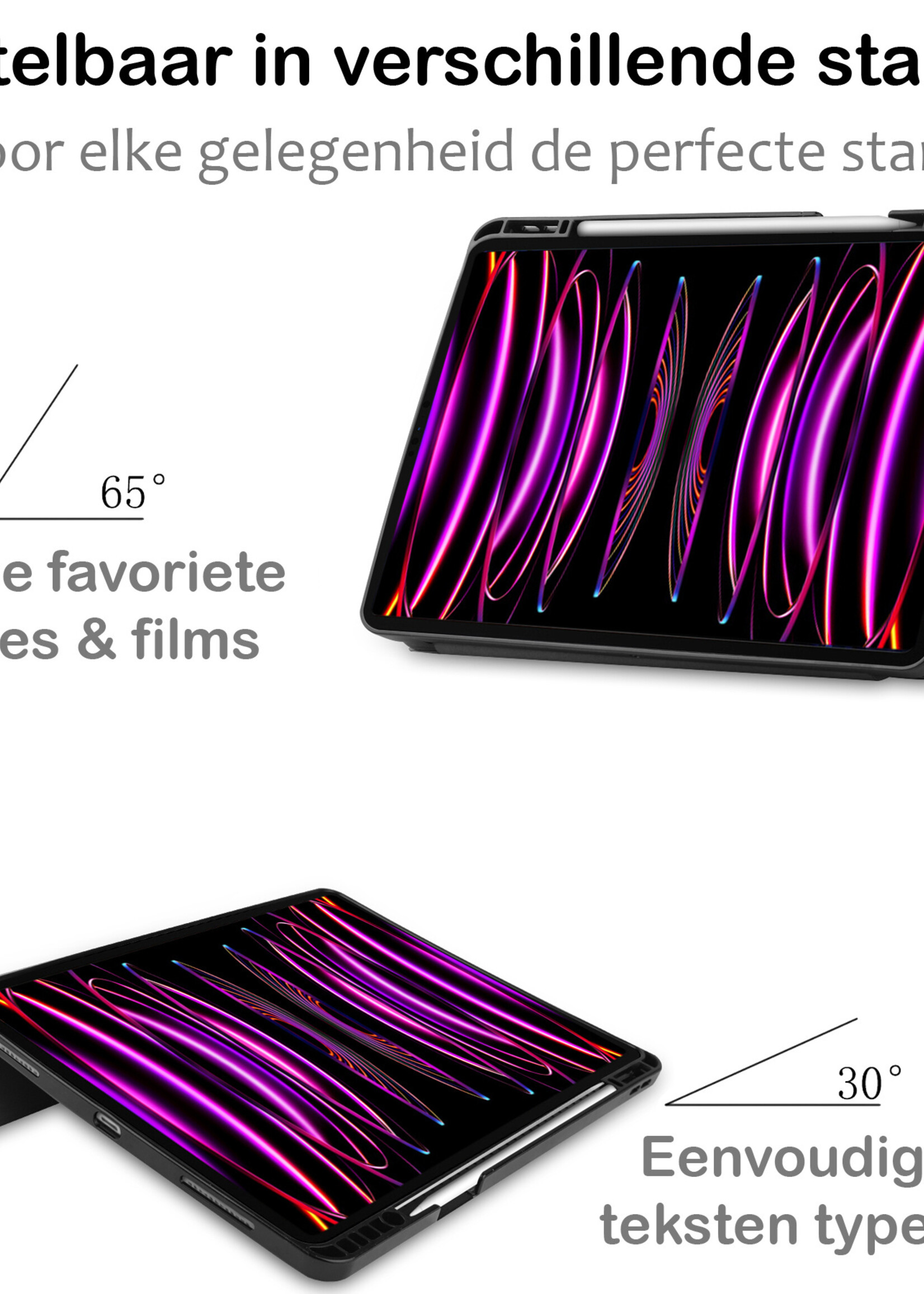 BTH BTH iPad Pro 12.9 inch (2022) Hoesje Met Apple Pencilhouder - Grijs