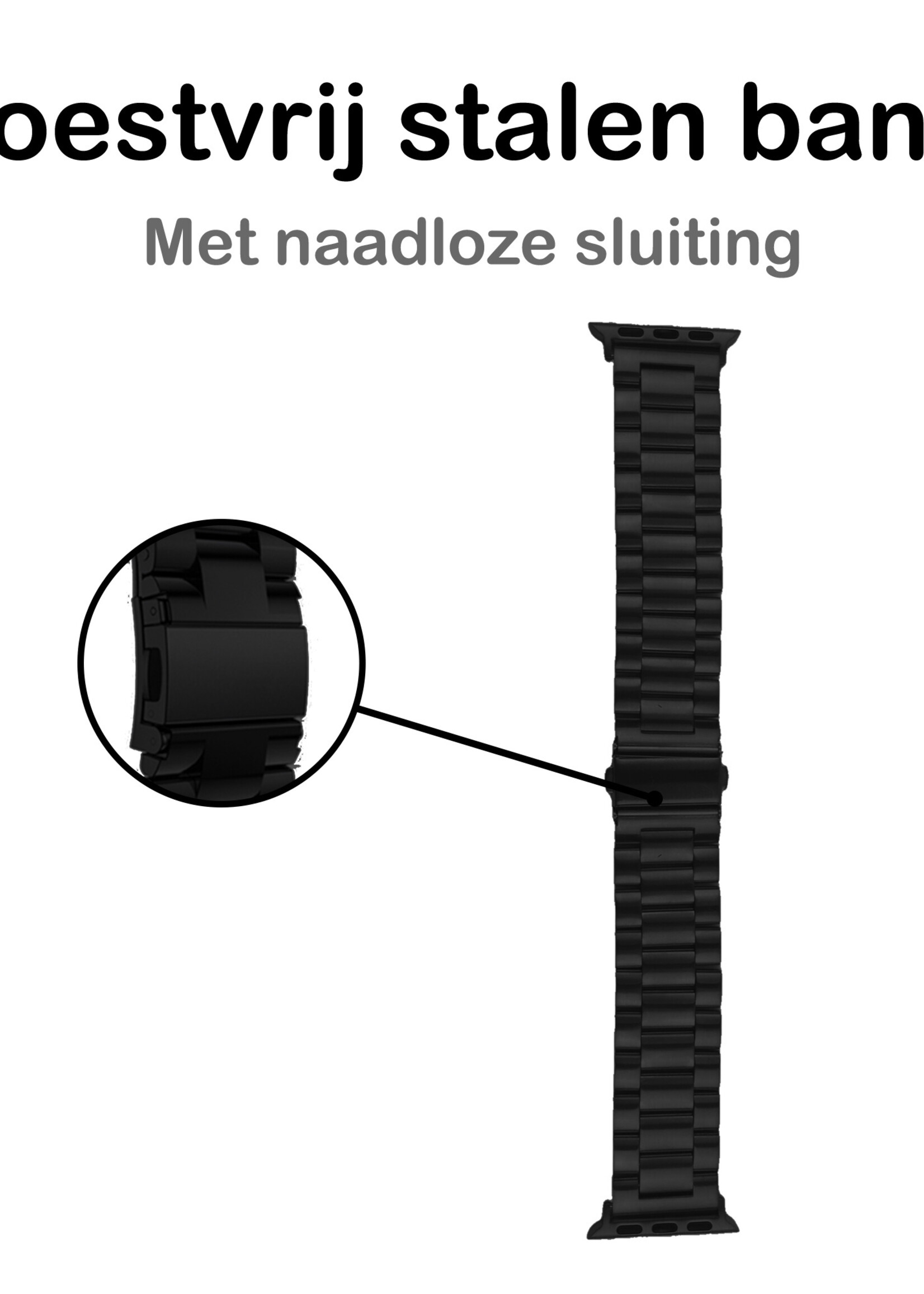 BTH Bandje Geschikt Voor Apple Watch Bandje 42/44/45 mm Metalen Schakel Polsband - Horloge Bandje Geschikt Voor Apple Watch 1-8 / SE - 42/44/45 mm - Zwart