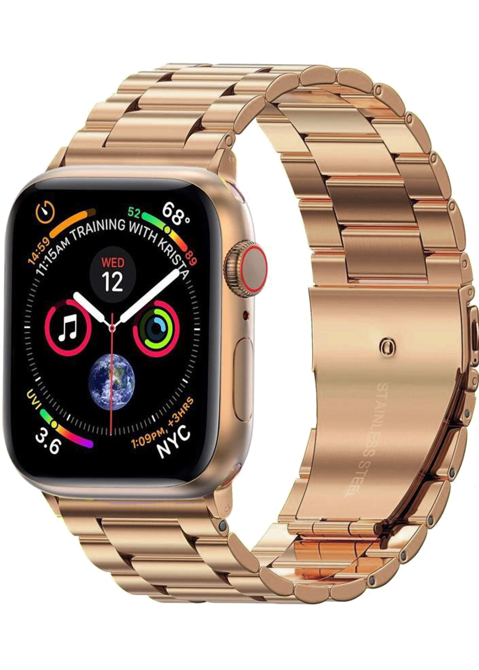 BTH Bandje Geschikt Voor Apple Watch Bandje 42/44/45 mm Metalen Schakel Polsband - Horloge Bandje Geschikt Voor Apple Watch 1-8 / SE - 42/44/45 mm - Goud