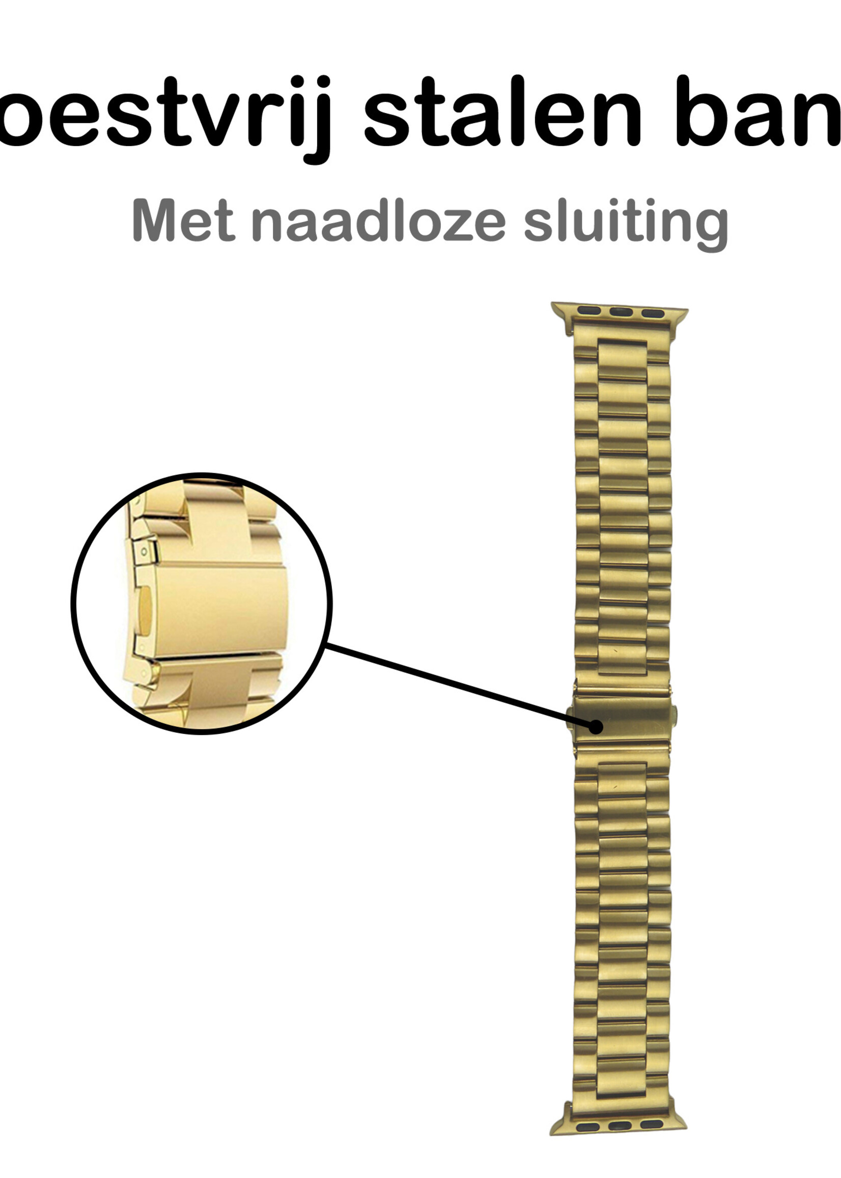 BTH Bandje Geschikt Voor Apple Watch Bandje 42/44/45 mm Metalen Schakel Polsband - Horloge Bandje Geschikt Voor Apple Watch 1-8 / SE - 42/44/45 mm - Goud