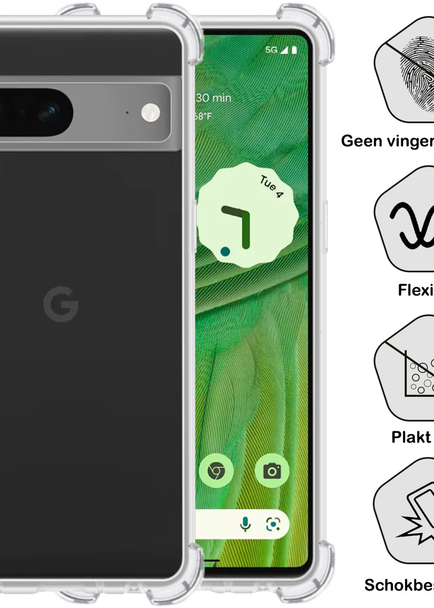 BTH Hoesje Geschikt voor Google Pixel 7 Hoesje Siliconen Shock Proof Case Hoes Met Screenprotector - Hoes Geschikt voor Google Pixel 7 Hoes Cover Case Shockproof - Transparant