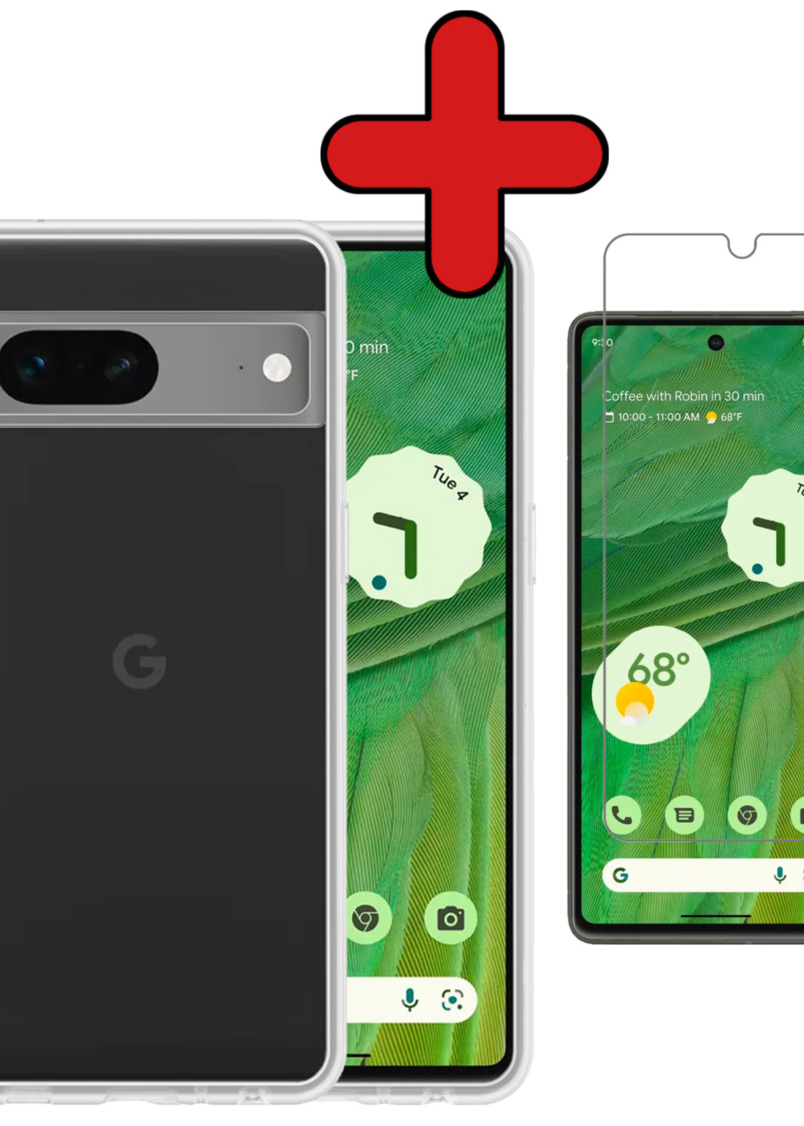 BTH Hoesje Geschikt voor Google Pixel 7 Hoesje Siliconen Case Hoes Met Screenprotector - Hoes Geschikt voor Google Pixel 7 Hoes Cover Case - Transparant