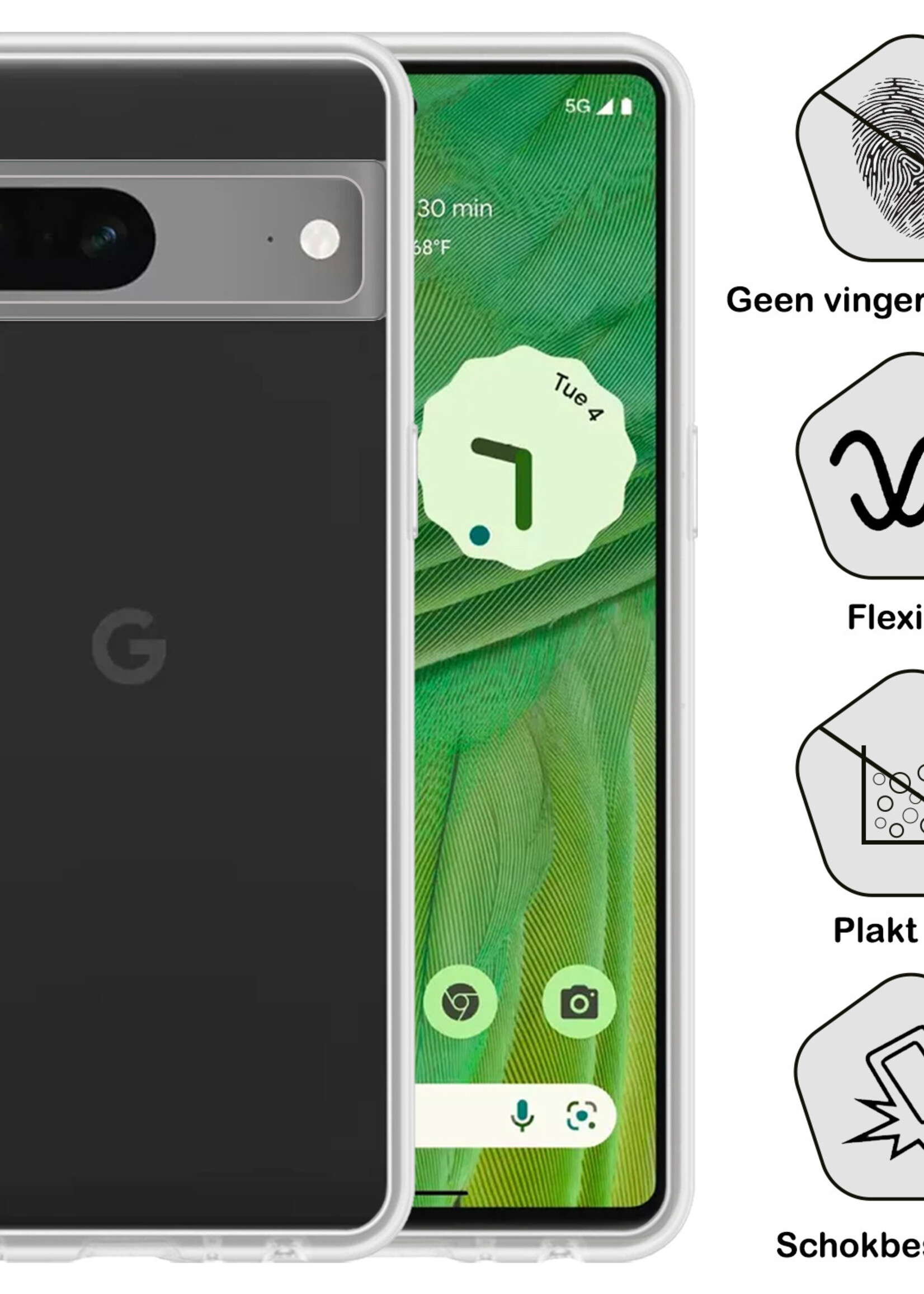 BTH Hoesje Geschikt voor Google Pixel 7 Hoesje Siliconen Case Hoes Met 2x Screenprotector - Hoes Geschikt voor Google Pixel 7 Hoes Cover Case - Transparant