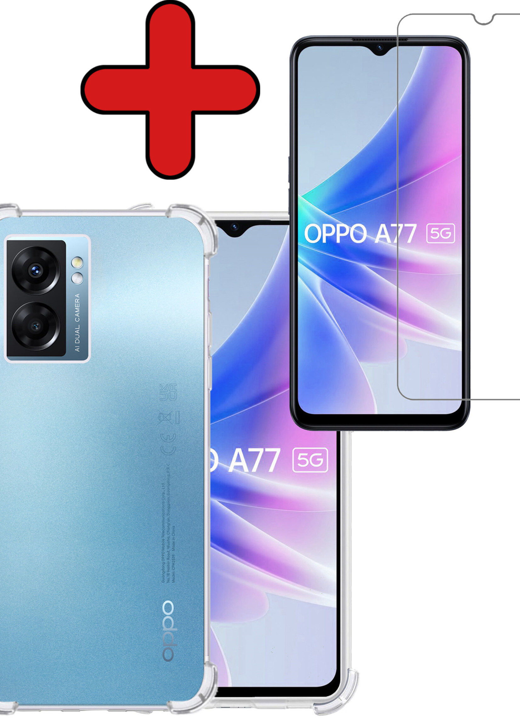 BTH Hoesje Geschikt voor OPPO A77 Hoesje Siliconen Shock Proof Case Hoes Met Screenprotector - Hoes Geschikt voor OPPO A77 Hoes Cover Case Shockproof - Transparant