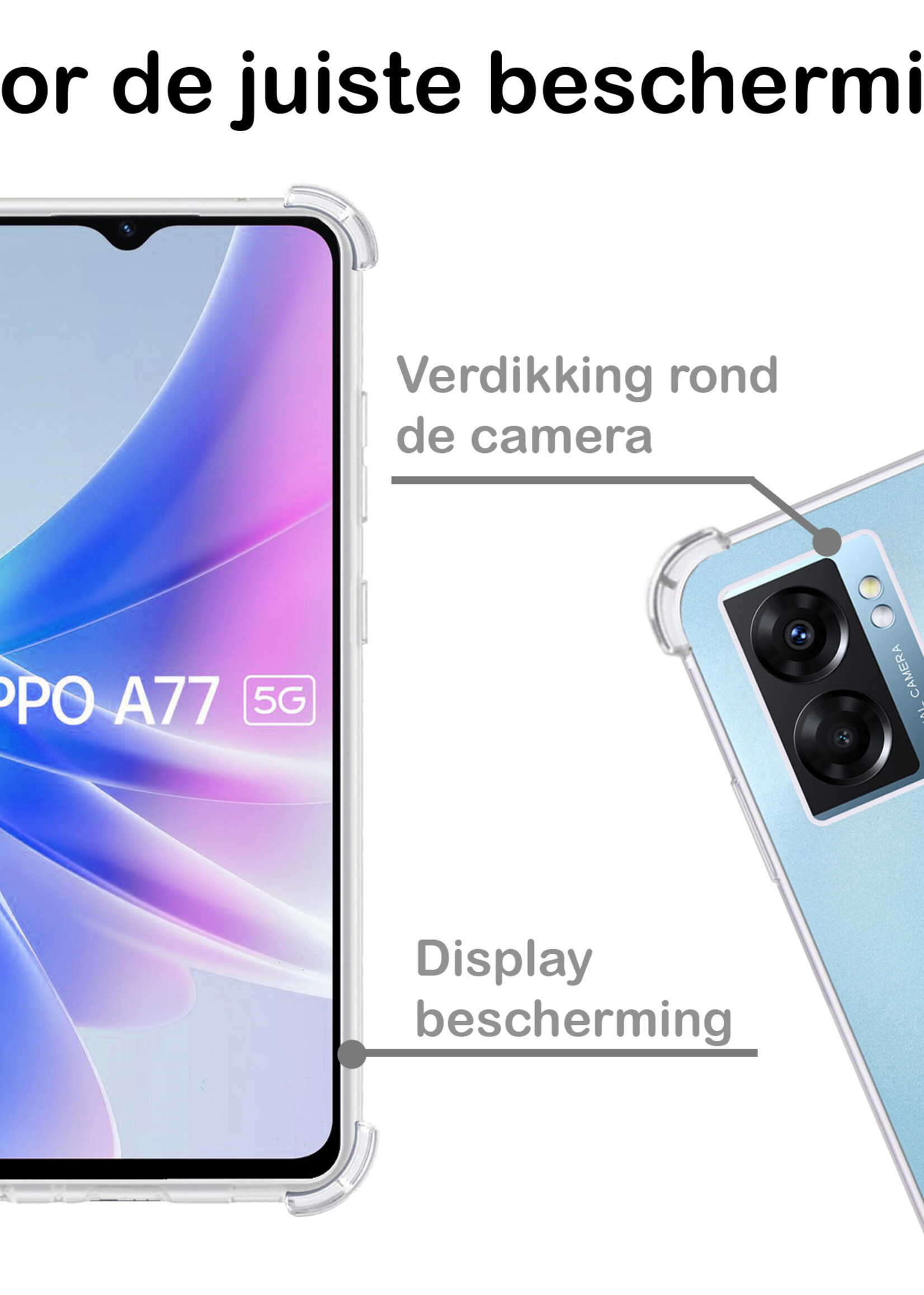 BTH Hoesje Geschikt voor OPPO A77 Hoesje Siliconen Shock Proof Case Hoes Met Screenprotector - Hoes Geschikt voor OPPO A77 Hoes Cover Case Shockproof - Transparant