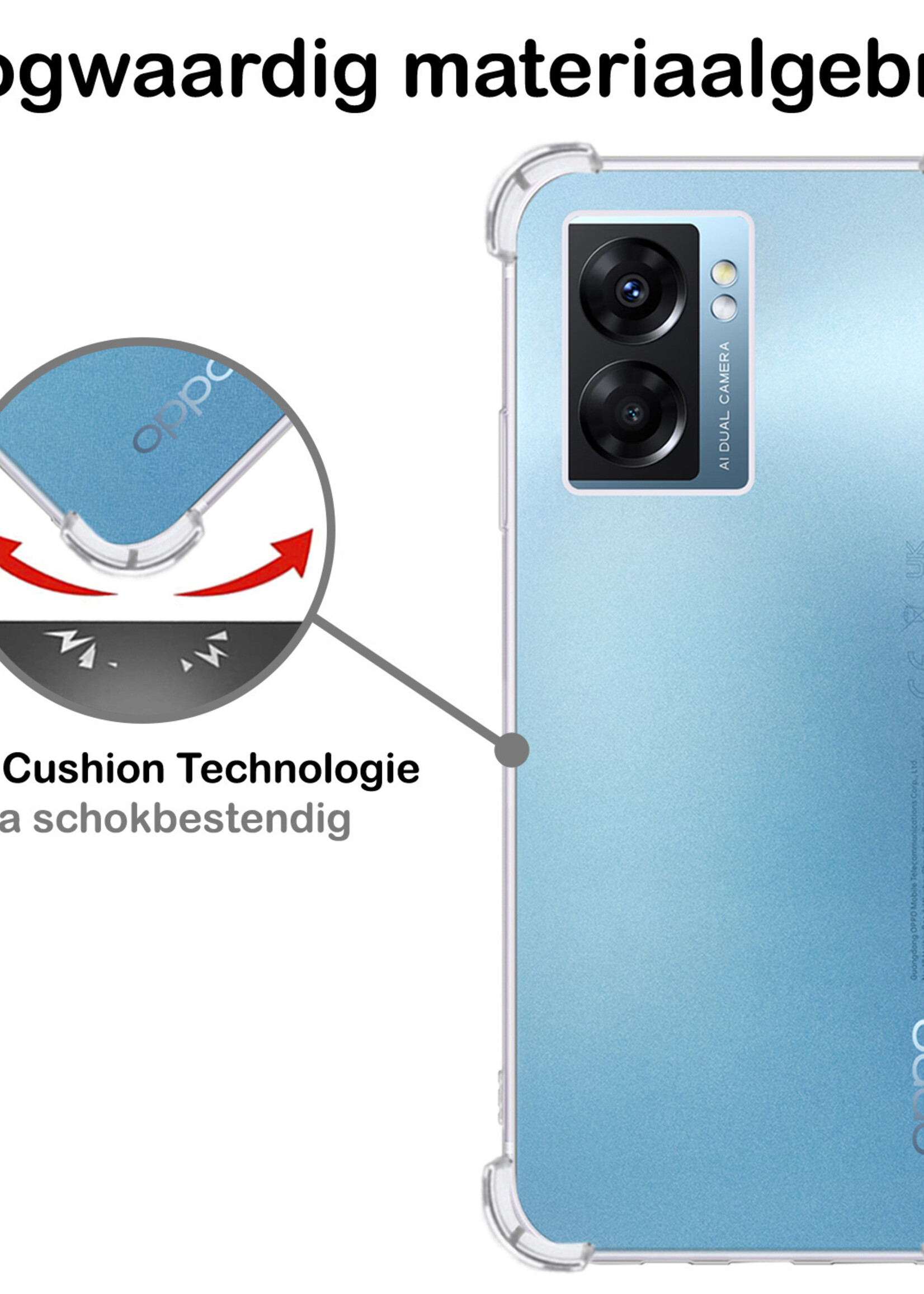 BTH Hoesje Geschikt voor OPPO A77 Hoesje Siliconen Shock Proof Case Hoes Met Screenprotector - Hoes Geschikt voor OPPO A77 Hoes Cover Case Shockproof - Transparant