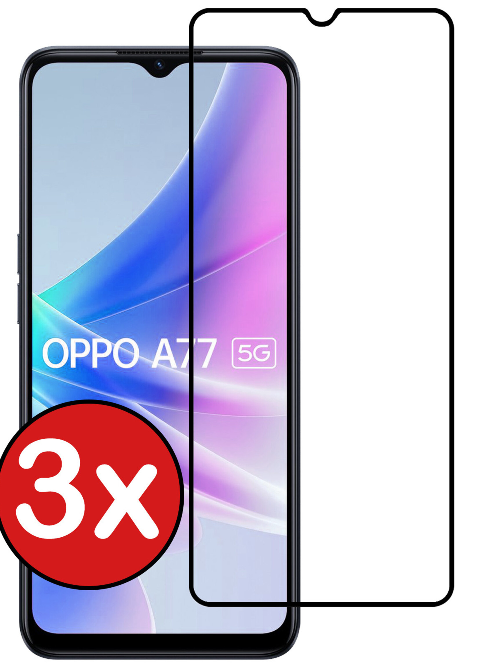 BTH Screenprotector Geschikt voor OPPO A77 Screenprotector Glas Gehard Tempered Glass Full Cover - Screenprotector Geschikt voor OPPO A77 Screen Protector Screen Cover - 3 PACK