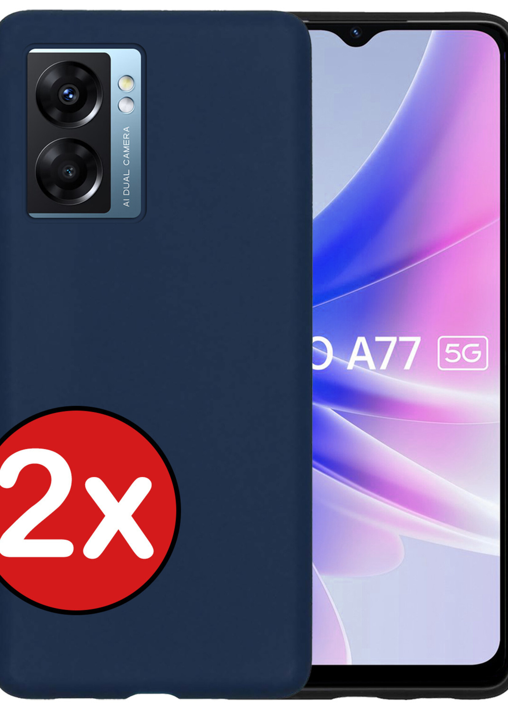 BTH Hoesje Geschikt voor OPPO A77 Hoesje Siliconen Case Hoes - Hoes Geschikt voor OPPO A77 Hoes Cover Case - Donkerblauw - 2 PACK