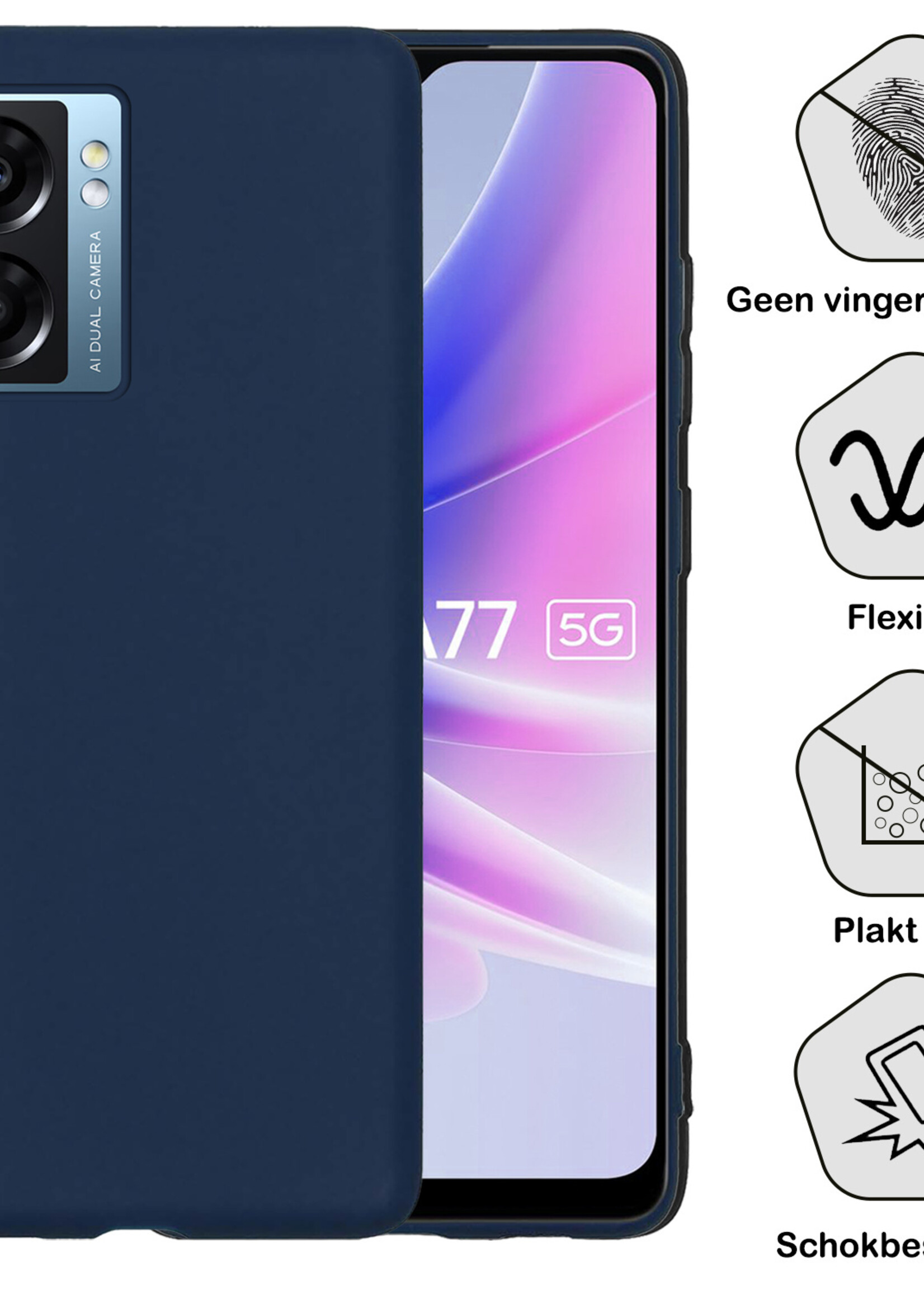 BTH Hoesje Geschikt voor OPPO A77 Hoesje Siliconen Case Hoes - Hoes Geschikt voor OPPO A77 Hoes Cover Case - Donkerblauw - 2 PACK