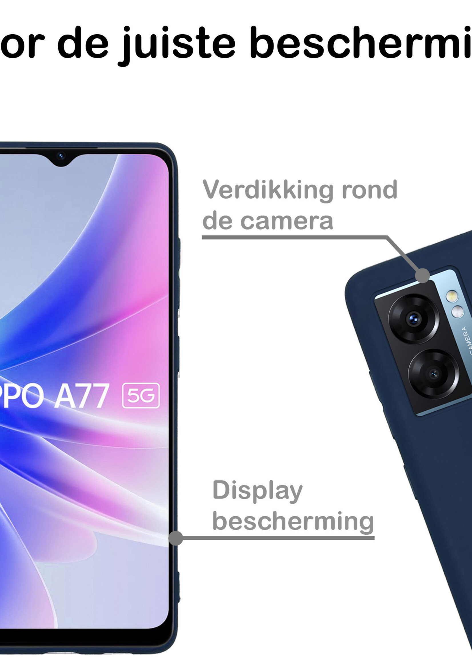 BTH Hoesje Geschikt voor OPPO A77 Hoesje Siliconen Case Hoes - Hoes Geschikt voor OPPO A77 Hoes Cover Case - Donkerblauw - 2 PACK
