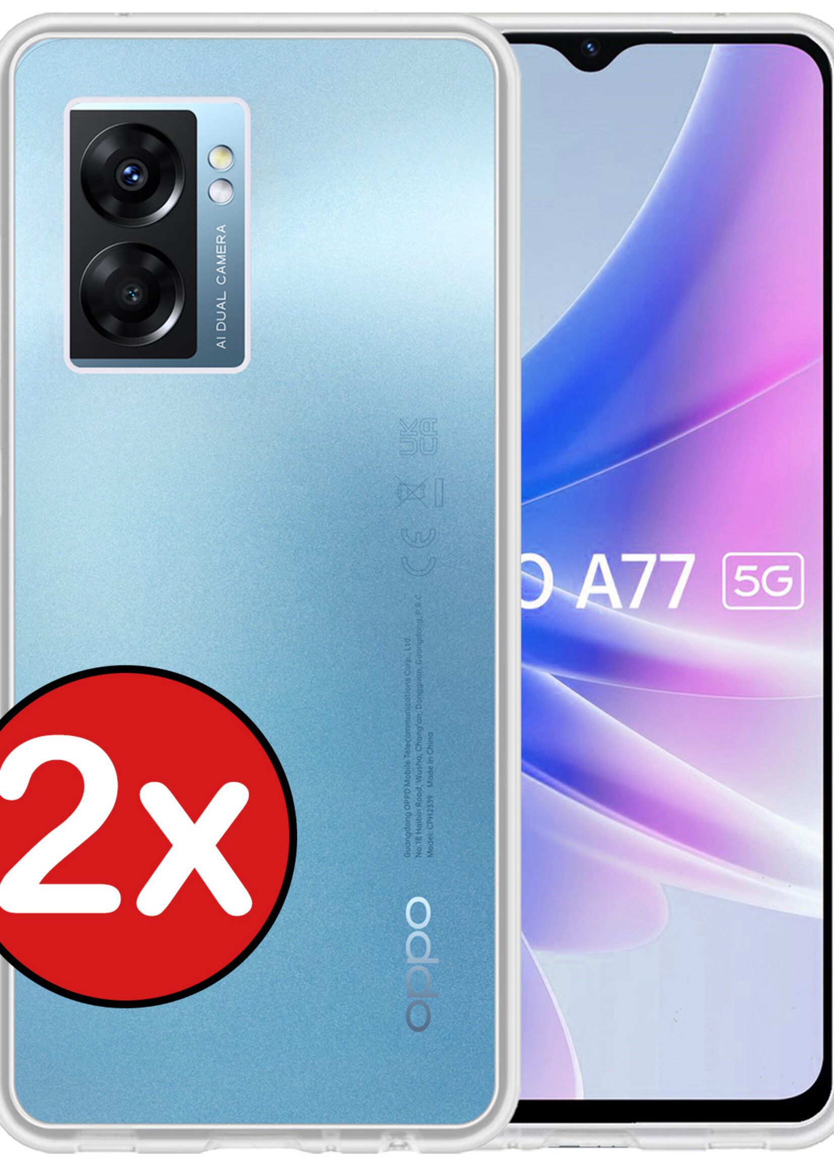 BTH Hoesje Geschikt voor OPPO A77 Hoesje Siliconen Case Hoes - Hoes Geschikt voor OPPO A77 Hoes Cover Case - Transparant - 2 PACK