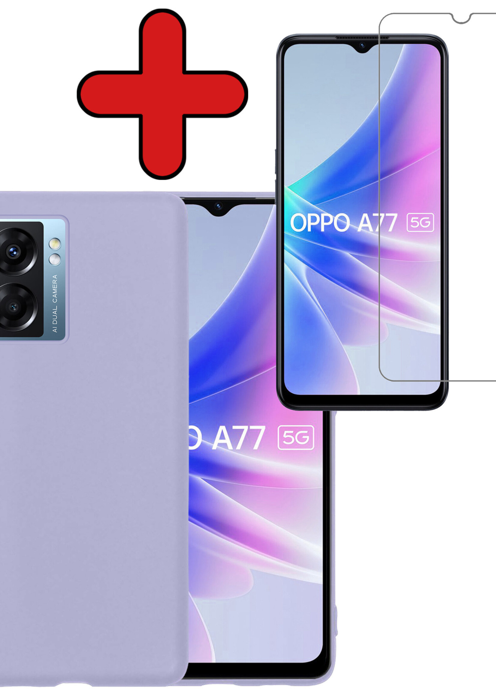 BTH Hoesje Geschikt voor OPPO A77 Hoesje Siliconen Case Hoes Met Screenprotector - Hoes Geschikt voor OPPO A77 Hoes Cover Case - Lila