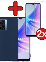 BTH BTH OPPO A77 Hoesje Siliconen Met 2x Screenprotector - Donkerblauw