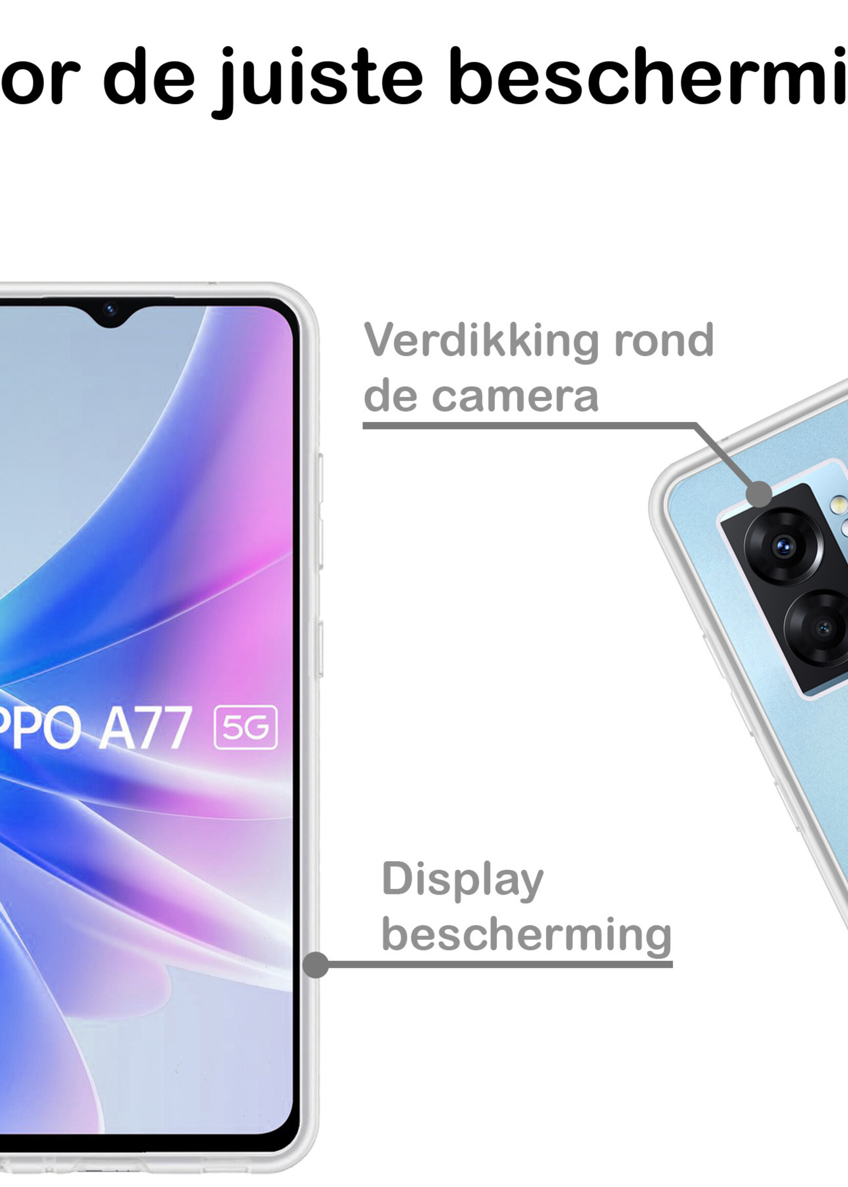 BTH Hoesje Geschikt voor OPPO A77 Hoesje Siliconen Case Hoes Met 2x Screenprotector - Hoes Geschikt voor OPPO A77 Hoes Cover Case - Transparant