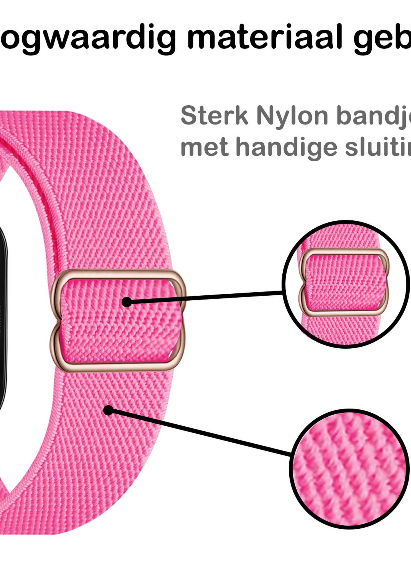 BTH Bandje Geschikt Voor Apple Watch Bandje 42/44/45 mm Nylon Polsband Met Gesp - Horloge Bandje Geschikt Voor Apple Watch 1-8 / SE - 42/44/45 mm - Roze
