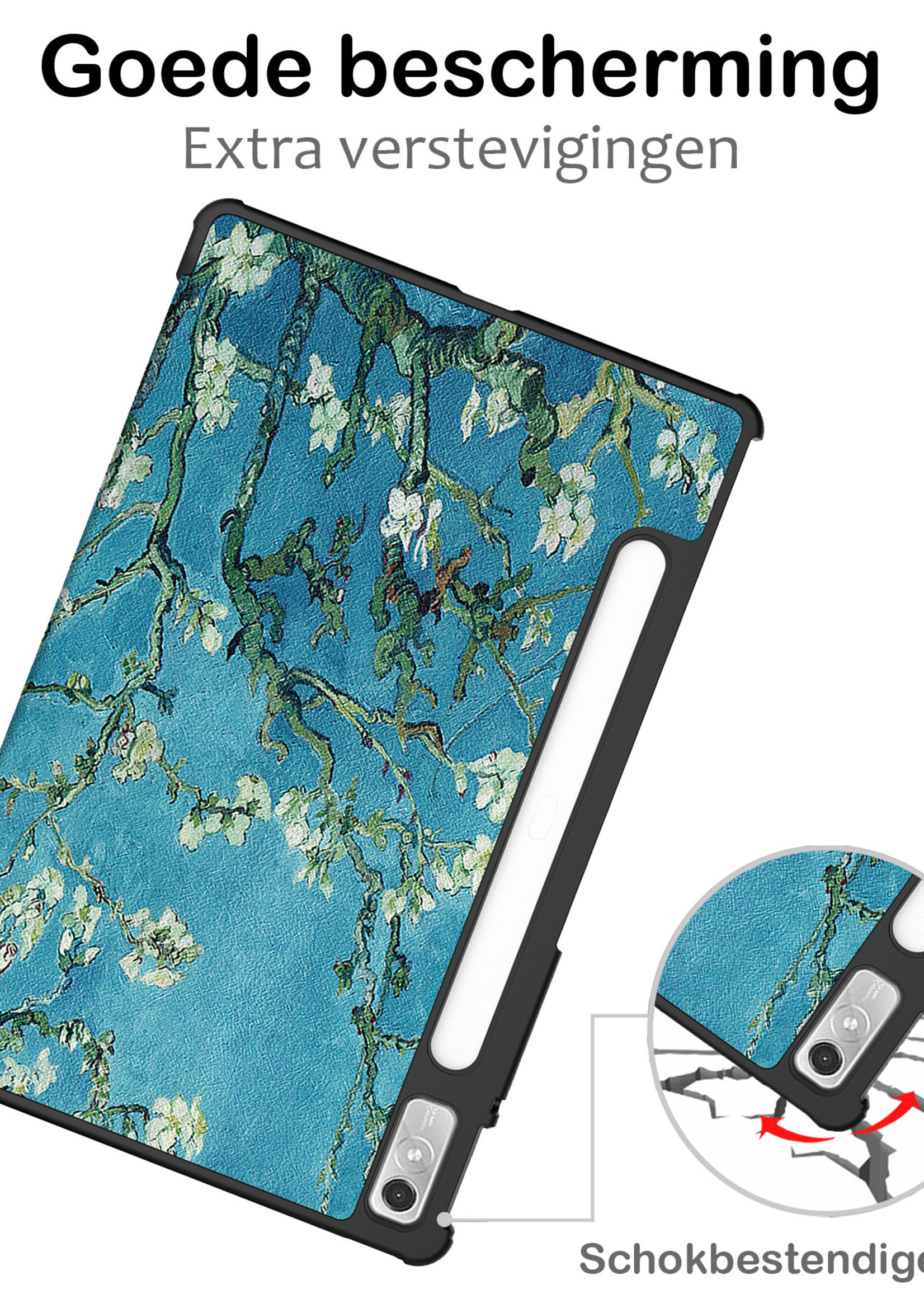 BTH Hoes Geschikt voor Lenovo Tab P11 Pro Hoes Book Case Hoesje Trifold Cover Met Uitsparing Geschikt voor Lenovo Pen - Hoesje Geschikt voor Lenovo Tab P11 Pro Hoesje Bookcase - Bloesem