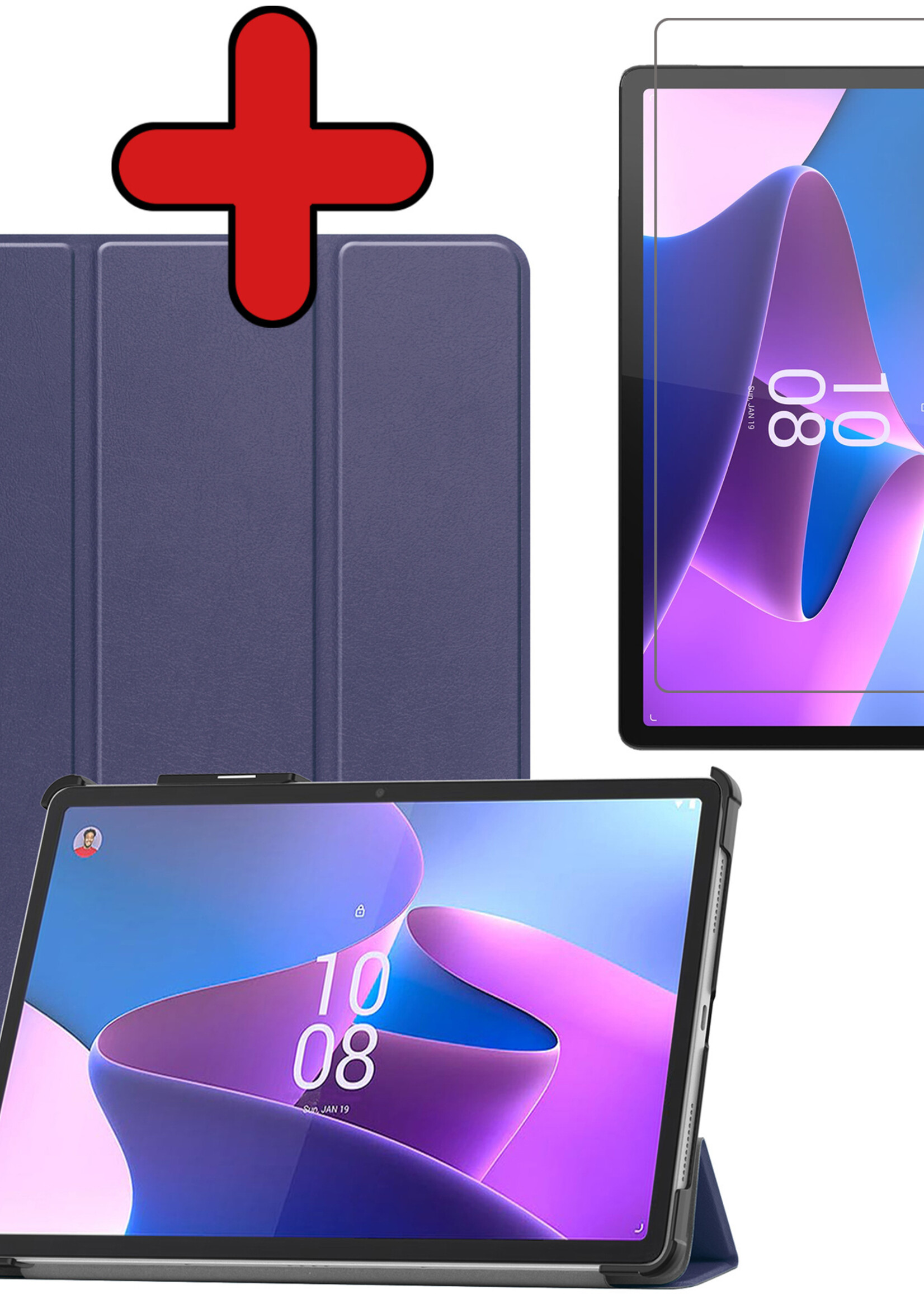 BTH Hoes Geschikt voor Lenovo Tab P11 Pro Hoes Book Case Hoesje Trifold Cover Met Uitsparing Geschikt voor Lenovo Pen - Hoesje Geschikt voor Lenovo Tab P11 Pro Hoesje Bookcase - Donkerblauw