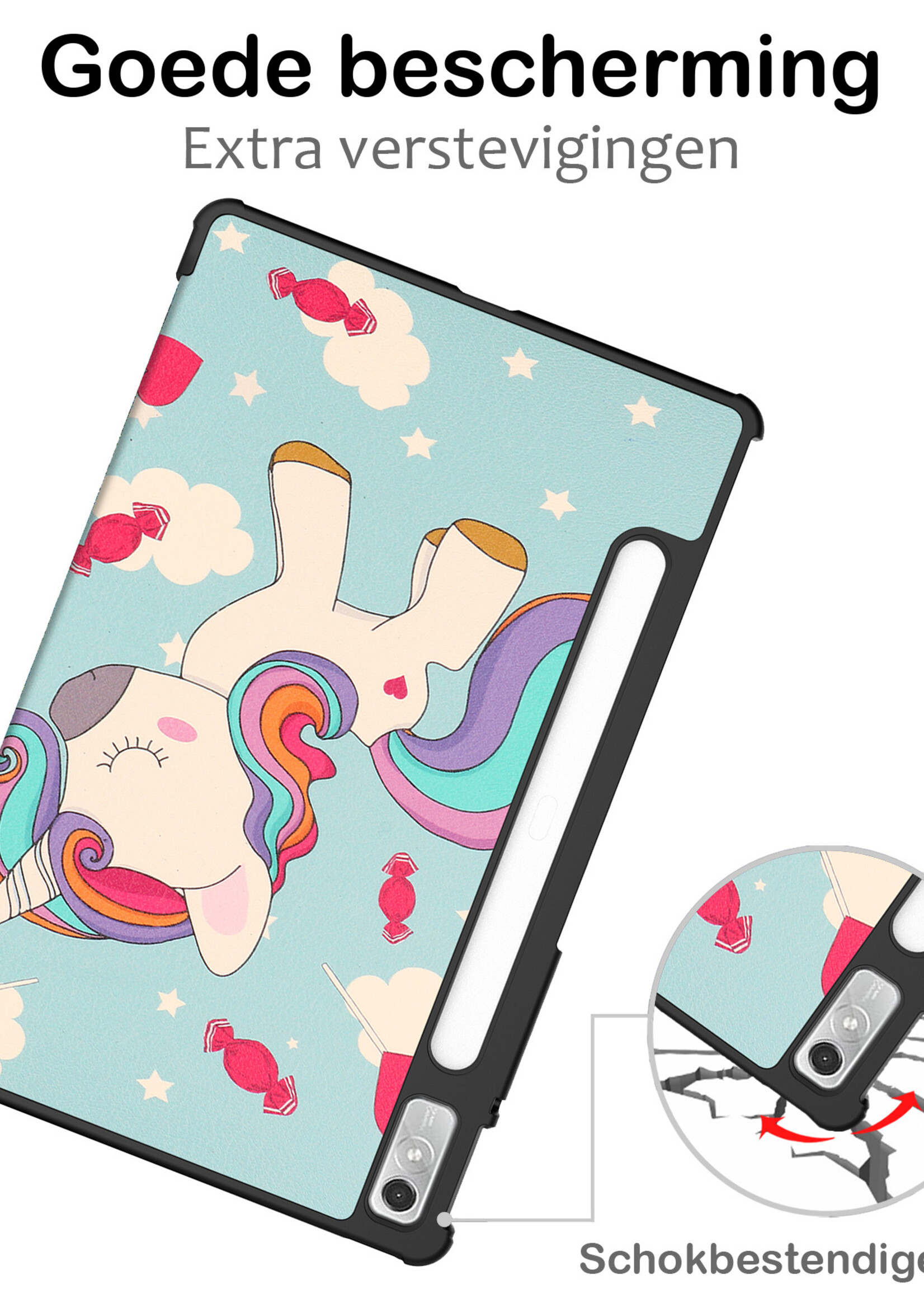 BTH Hoes Geschikt voor Lenovo Tab P11 Pro Hoes Book Case Hoesje Trifold Cover Met Uitsparing Geschikt voor Lenovo Pen - Hoesje Geschikt voor Lenovo Tab P11 Pro Hoesje Bookcase - Eenhoorn