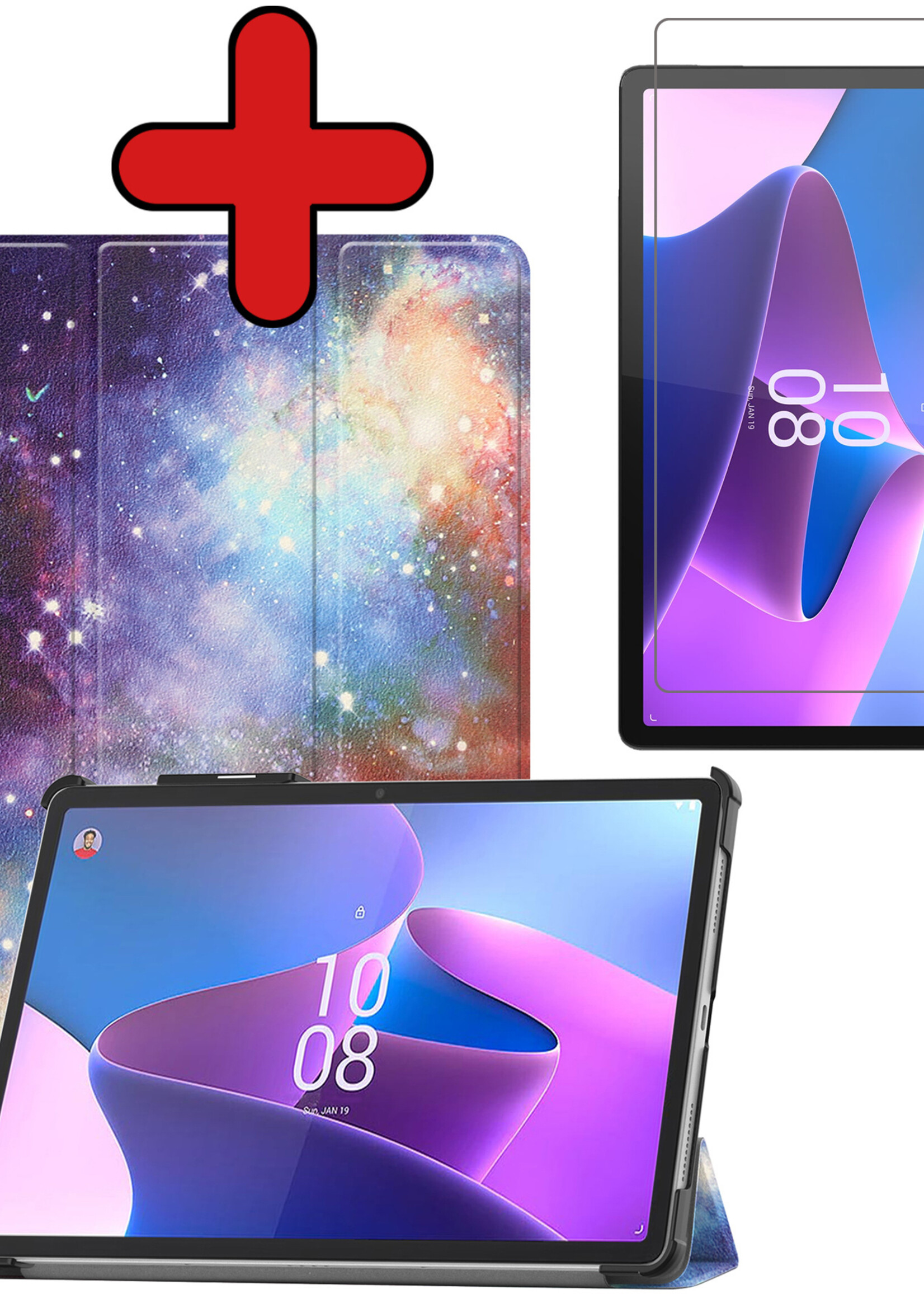 BTH Hoes Geschikt voor Lenovo Tab P11 Pro Hoes Book Case Hoesje Trifold Cover Met Uitsparing Geschikt voor Lenovo Pen Met Screenprotector - Hoesje Geschikt voor Lenovo Tab P11 Pro Hoesje Bookcase - Galaxy