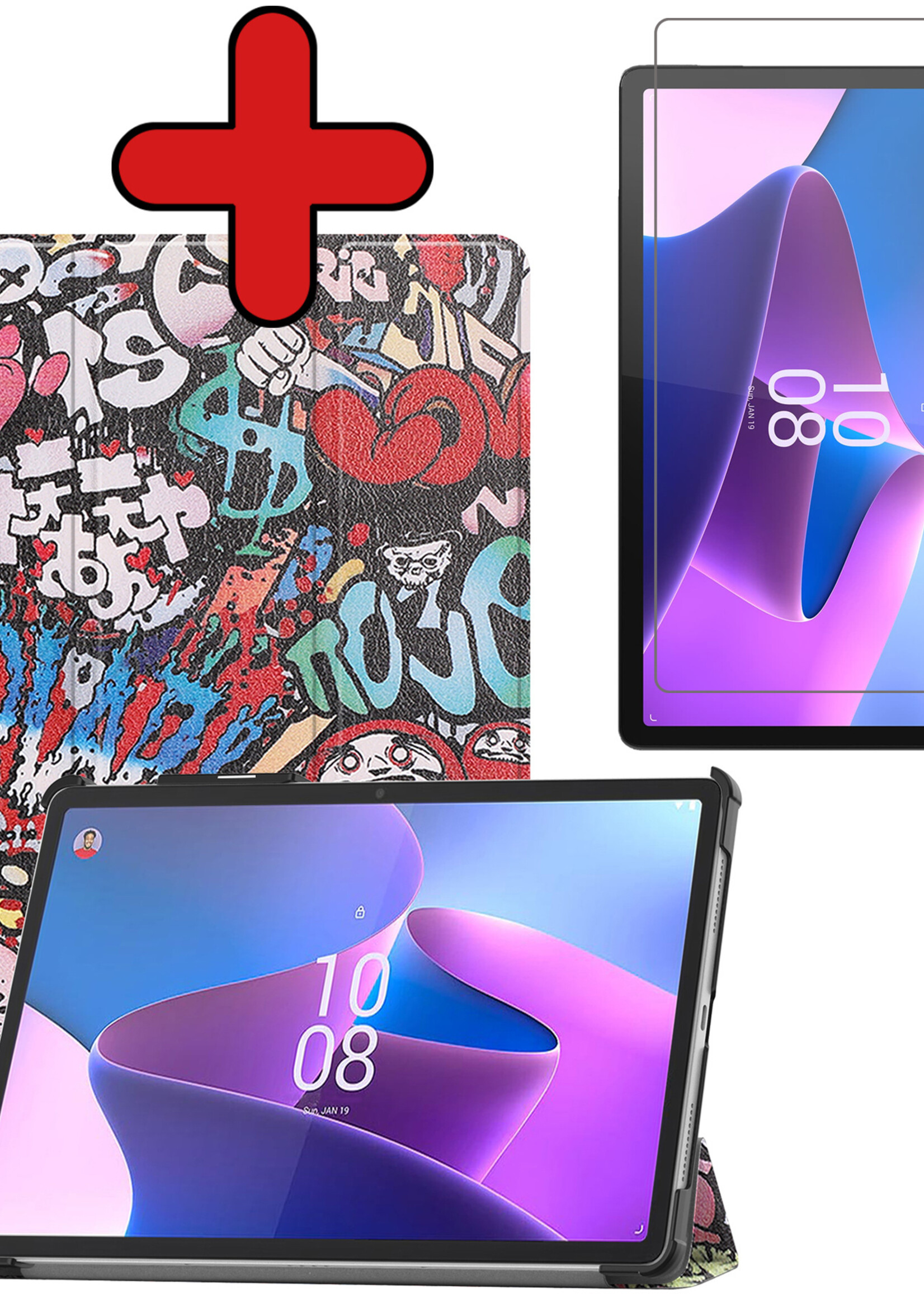 BTH Hoes Geschikt voor Lenovo Tab P11 Pro Hoes Book Case Hoesje Trifold Cover Met Uitsparing Geschikt voor Lenovo Pen Met Screenprotector - Hoesje Geschikt voor Lenovo Tab P11 Pro Hoesje Bookcase - Graffity