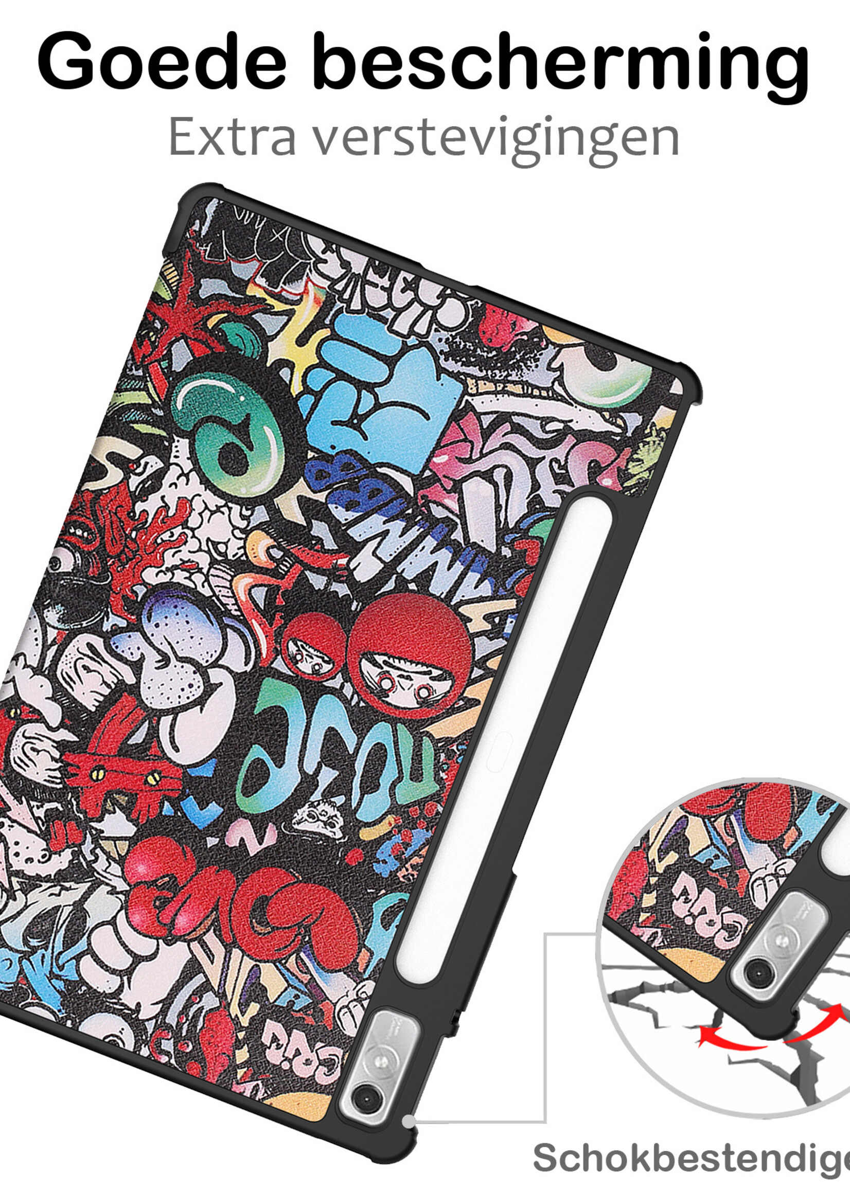 BTH Hoes Geschikt voor Lenovo Tab P11 Pro Hoes Book Case Hoesje Trifold Cover Met Uitsparing Geschikt voor Lenovo Pen Met Screenprotector - Hoesje Geschikt voor Lenovo Tab P11 Pro Hoesje Bookcase - Graffity