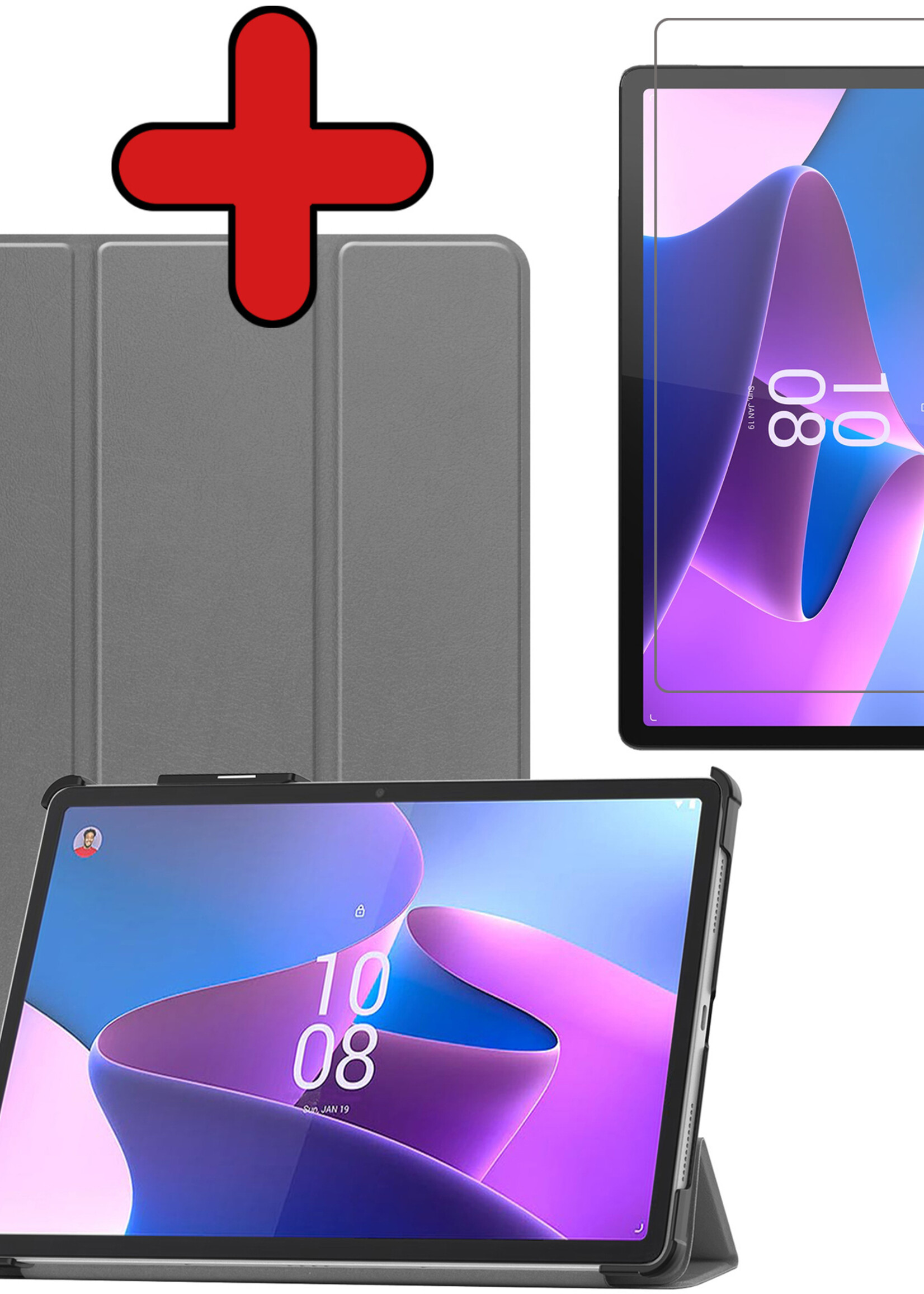 BTH Hoes Geschikt voor Lenovo Tab P11 Pro Hoes Book Case Hoesje Trifold Cover Met Uitsparing Geschikt voor Lenovo Pen Met Screenprotector - Hoesje Geschikt voor Lenovo Tab P11 Pro Hoesje Bookcase - Grijs
