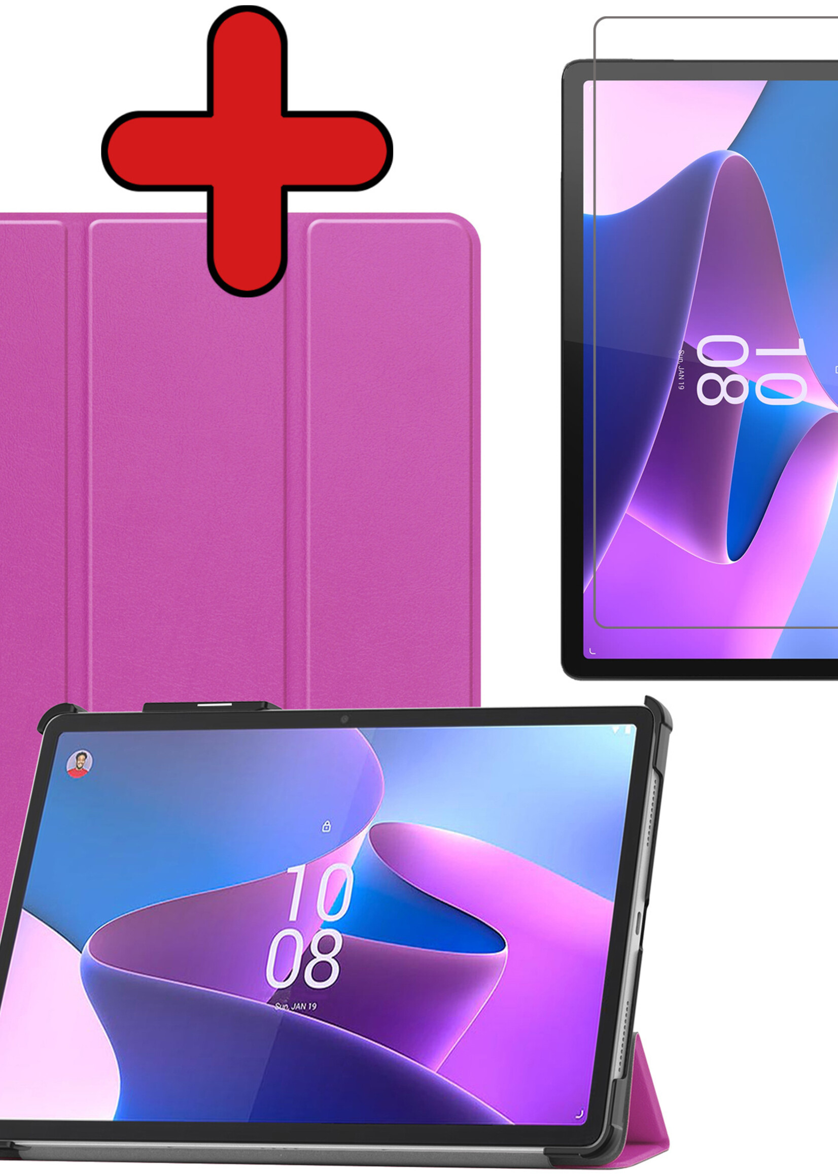 BTH Hoes Geschikt voor Lenovo Tab P11 Pro Hoes Book Case Hoesje Trifold Cover Met Uitsparing Geschikt voor Lenovo Pen Met Screenprotector - Hoesje Geschikt voor Lenovo Tab P11 Pro Hoesje Bookcase - Paars