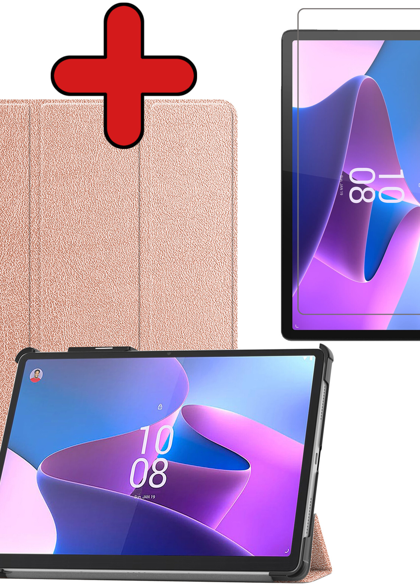BTH Hoes Geschikt voor Lenovo Tab P11 Pro Hoes Book Case Hoesje Trifold Cover Met Uitsparing Geschikt voor Lenovo Pen Met Screenprotector - Hoesje Geschikt voor Lenovo Tab P11 Pro Hoesje Bookcase - Rosé goud