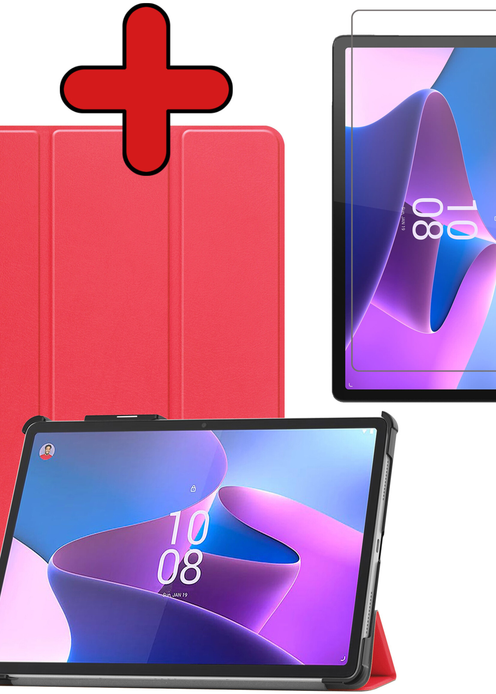 BTH Hoes Geschikt voor Lenovo Tab P11 Pro Hoes Book Case Hoesje Trifold Cover Met Uitsparing Geschikt voor Lenovo Pen Met Screenprotector - Hoesje Geschikt voor Lenovo Tab P11 Pro Hoesje Bookcase - Rood