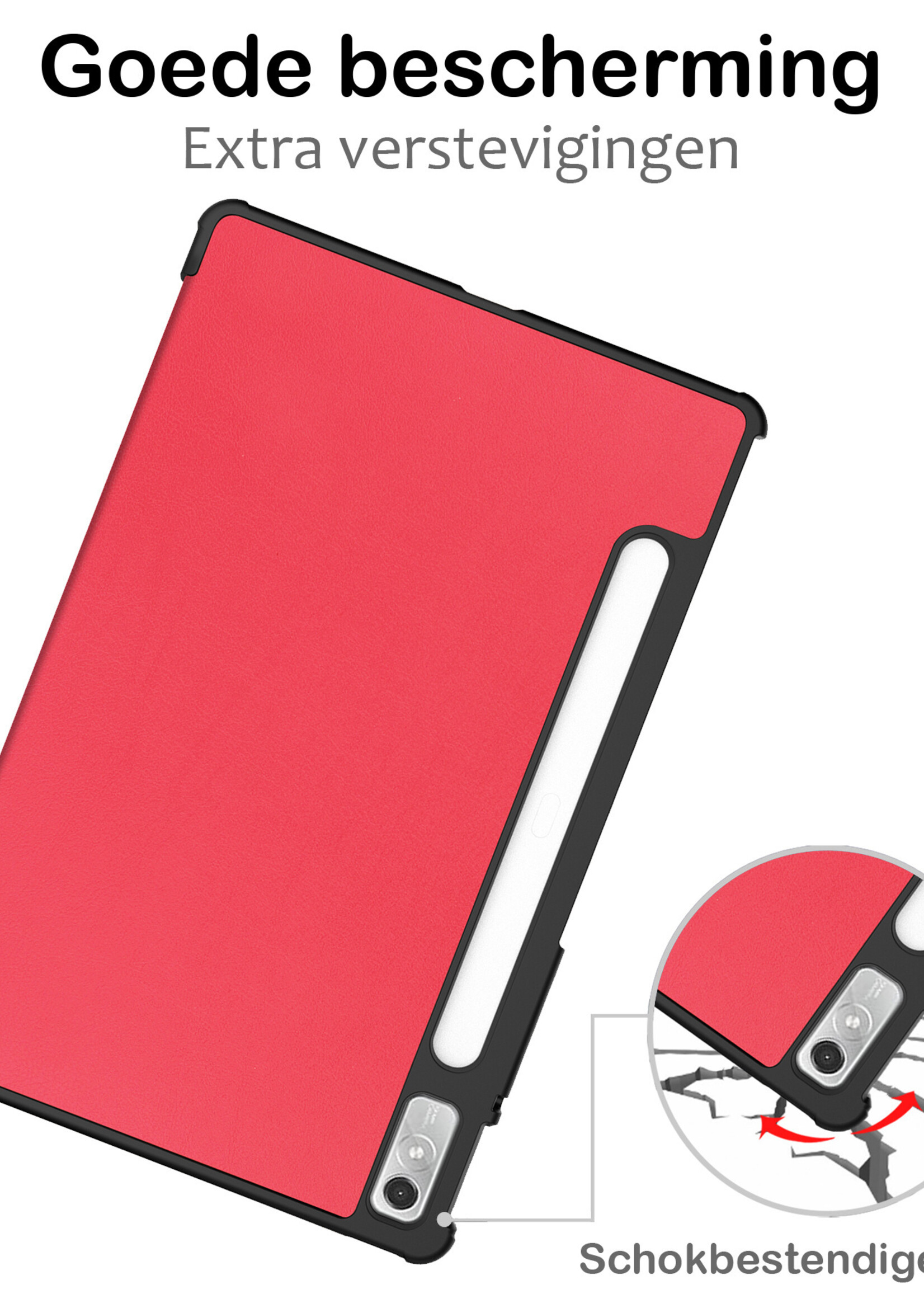 BTH Hoes Geschikt voor Lenovo Tab P11 Pro Hoes Book Case Hoesje Trifold Cover Met Uitsparing Geschikt voor Lenovo Pen Met Screenprotector - Hoesje Geschikt voor Lenovo Tab P11 Pro Hoesje Bookcase - Rood