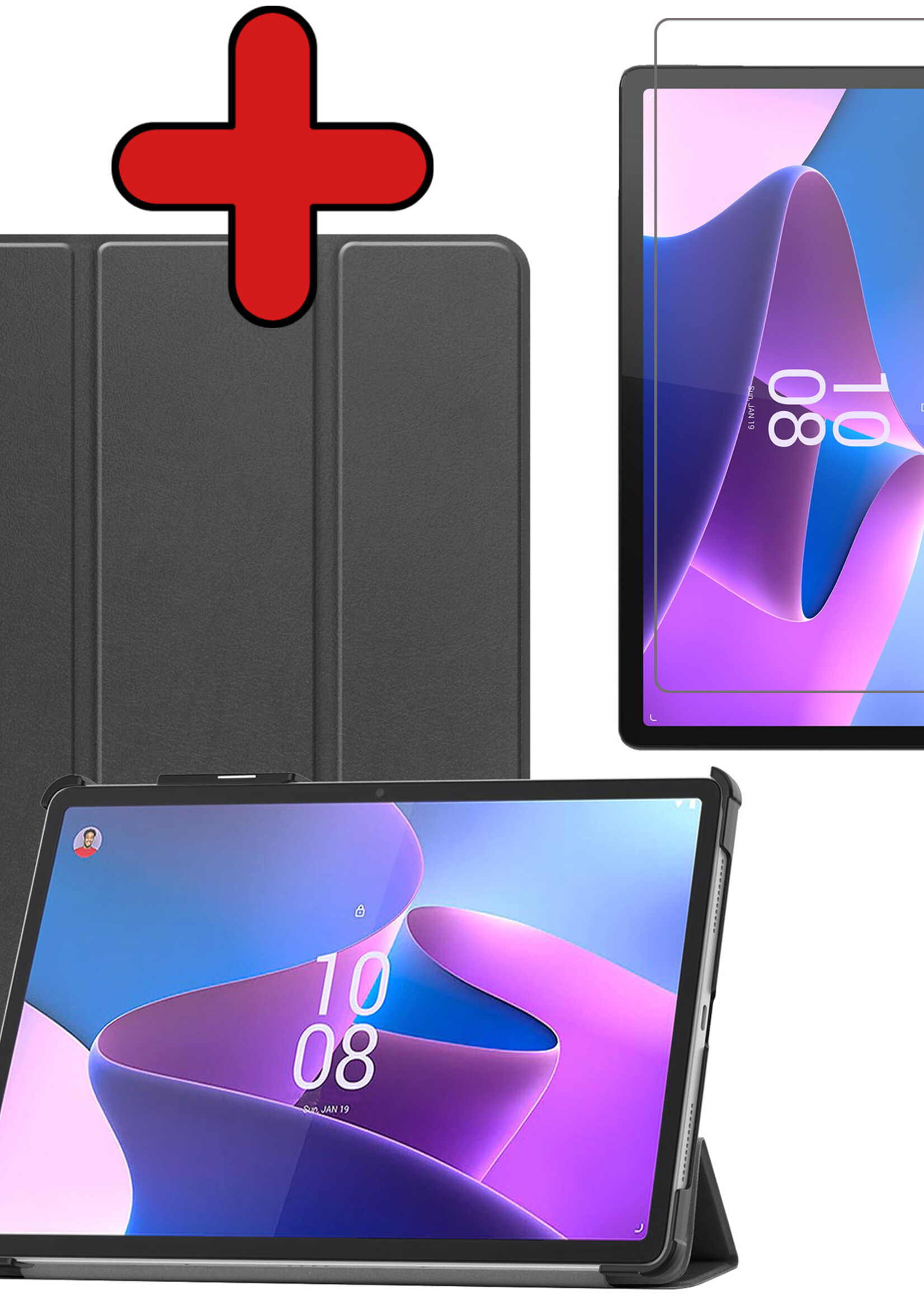BTH Hoes Geschikt voor Lenovo Tab P11 Pro Hoes Book Case Hoesje Trifold Cover Met Uitsparing Geschikt voor Lenovo Pen Met Screenprotector - Hoesje Geschikt voor Lenovo Tab P11 Pro Hoesje Bookcase - Zwart