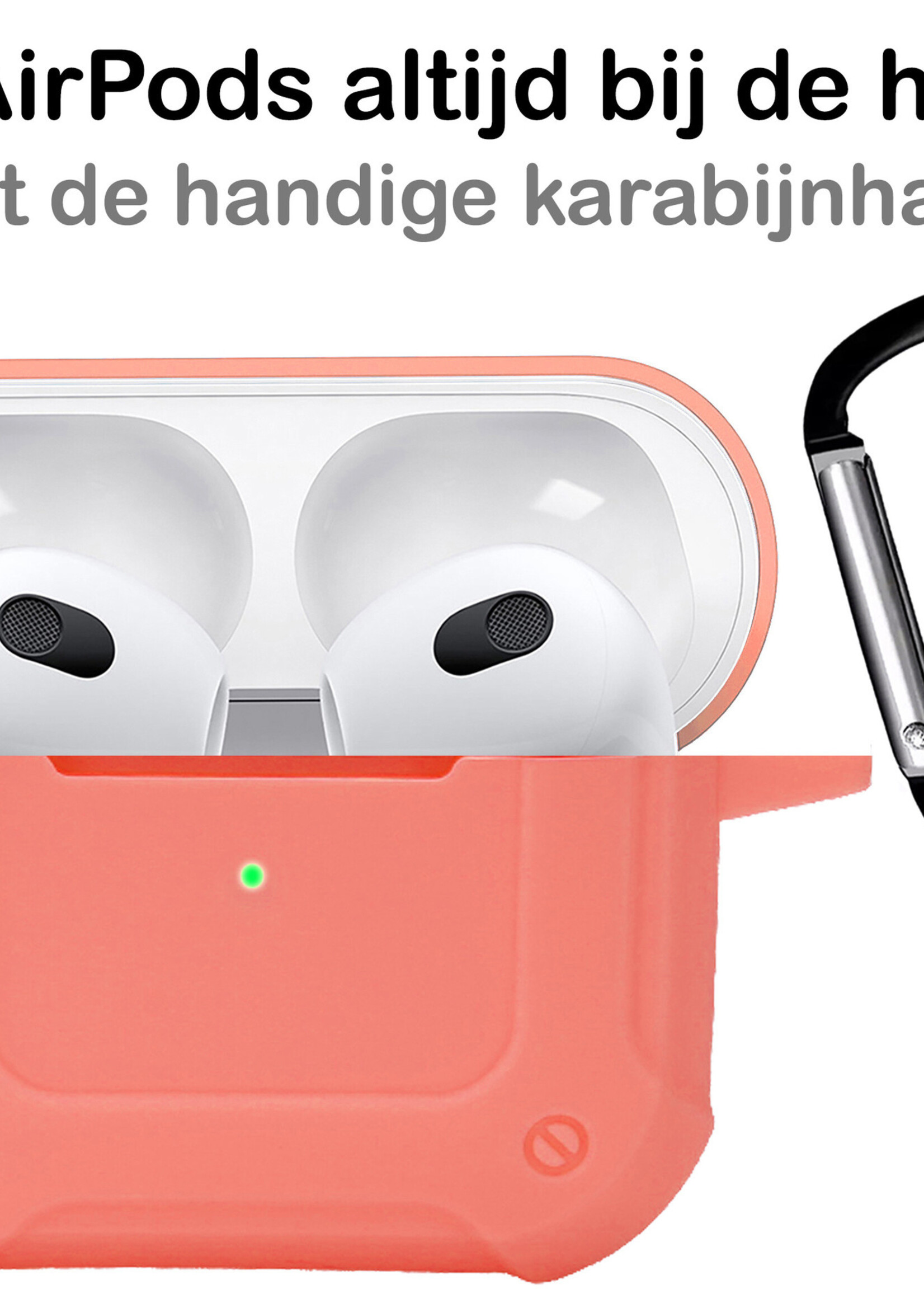 BTH Airpods 3 Hoesje Case Shock Hoes Geschikt voor Apple AirPods 3 Case Hoesje Met Clip - Zalm