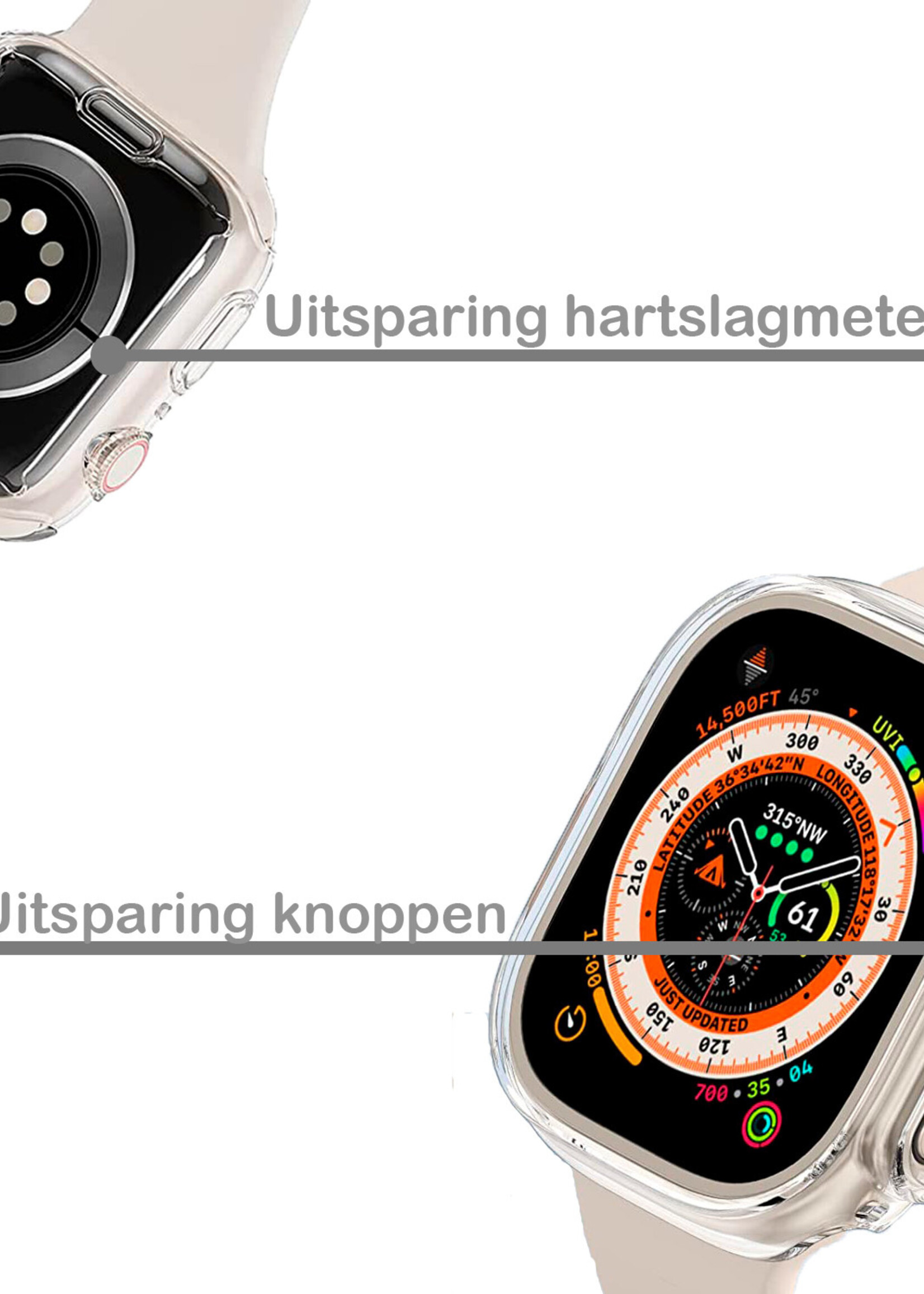 BTH Siliconen Hoes Geschikt Voor Apple Watch Ultra Hoesje Cover Case (49 mm) - Geschikt Voor Apple Watch Ultra Hoes Siliconen Case - Transparant