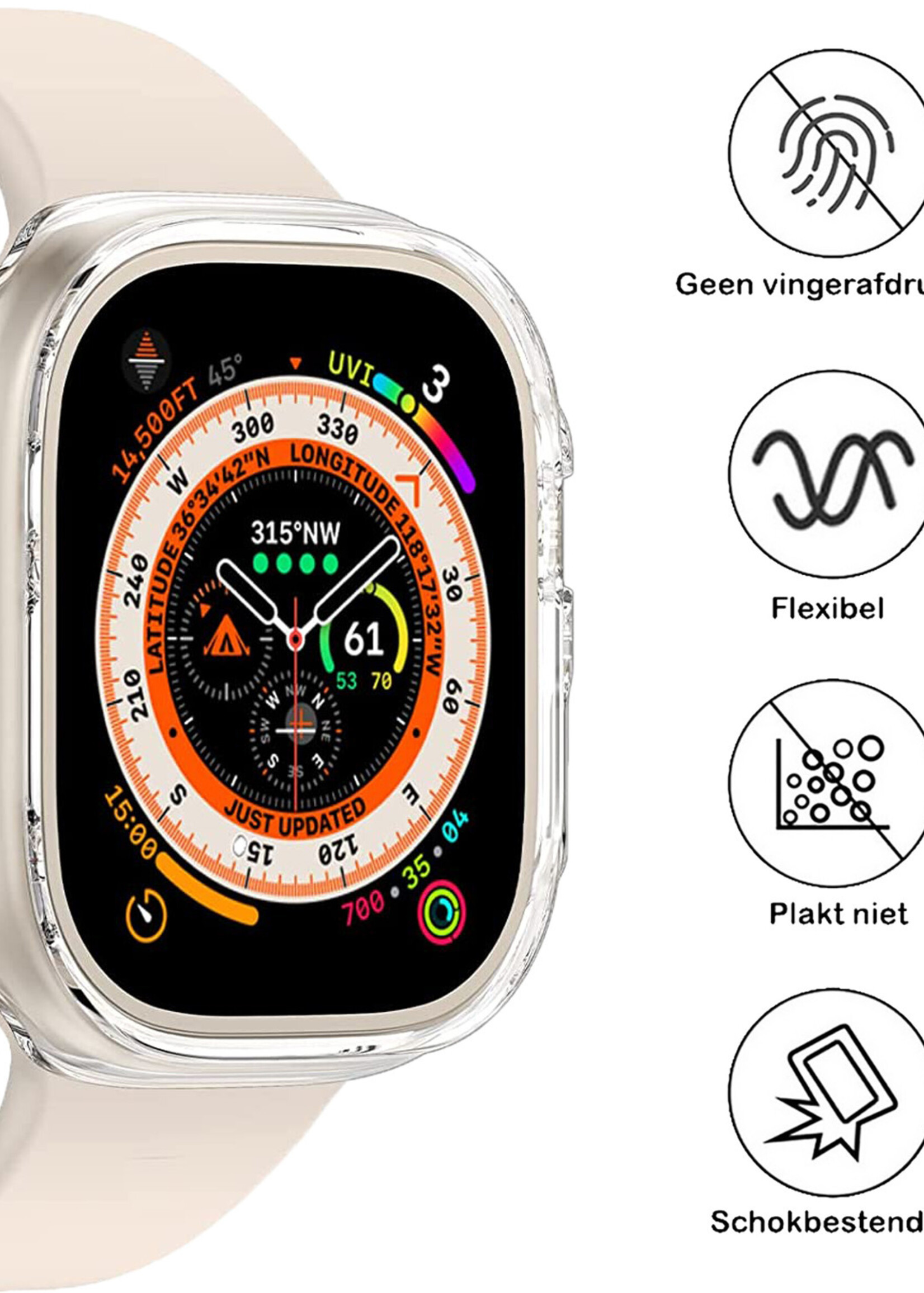 BTH Siliconen Hoes Geschikt Voor Apple Watch Ultra Hoesje Cover Case (49 mm) - Geschikt Voor Apple Watch Ultra Hoes Siliconen Case - Transparant