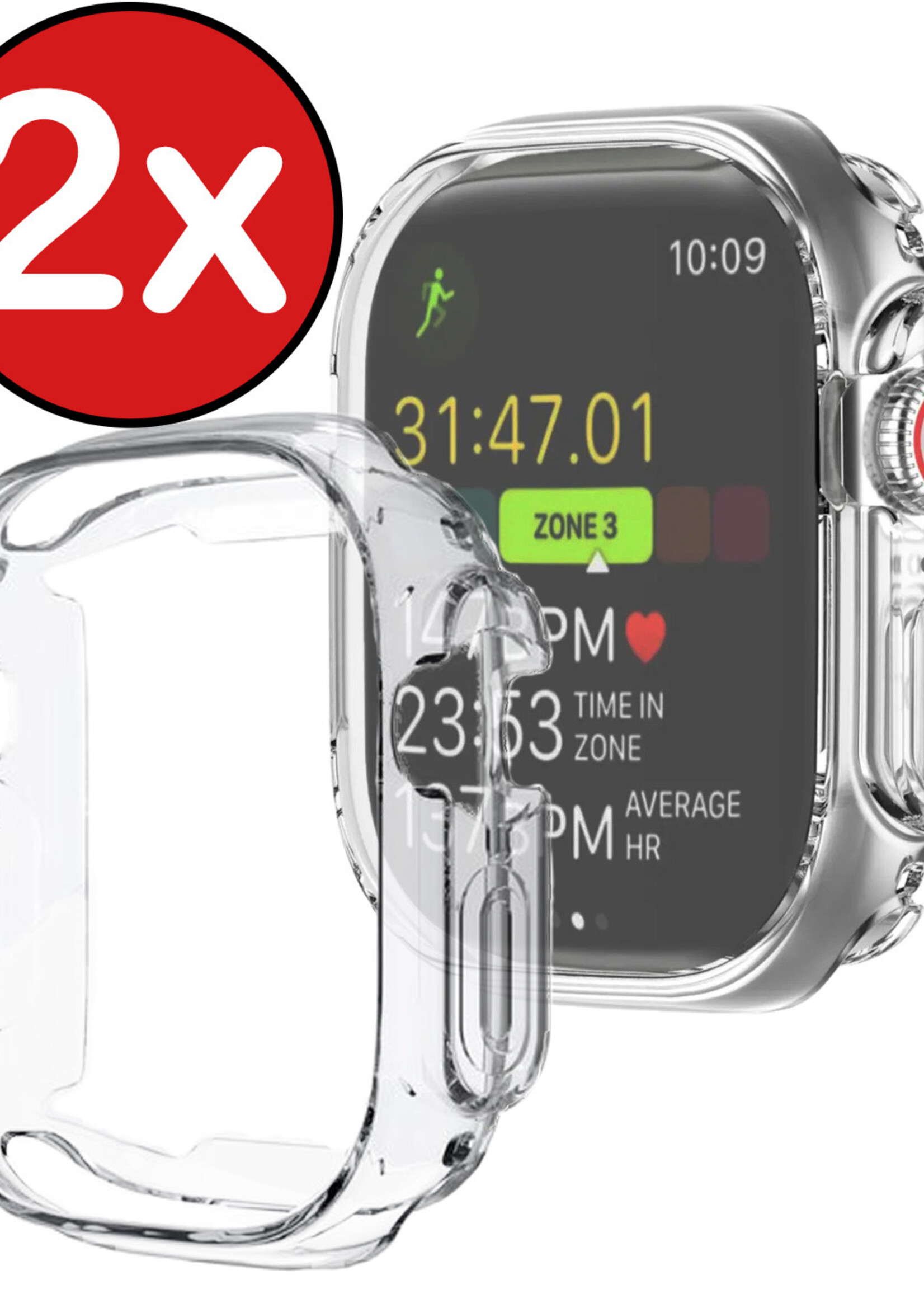 BTH Siliconen Hoes Geschikt voor Apple Watch Ultra Hoesje Cover Case - Hoesje Geschikt voor Apple Watch Ultra (49 mm) Hoes Siliconen Case - Transparant - 2 PACK