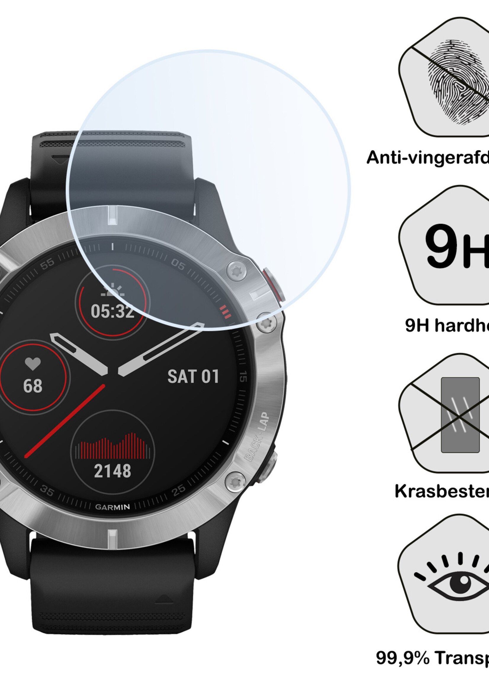 BTH Garmin Fenix 6 Screenprotector Glas Gehard Screen Protector Screen Cover - Garmin Fenix 6 Screenprotector Tempered Glass