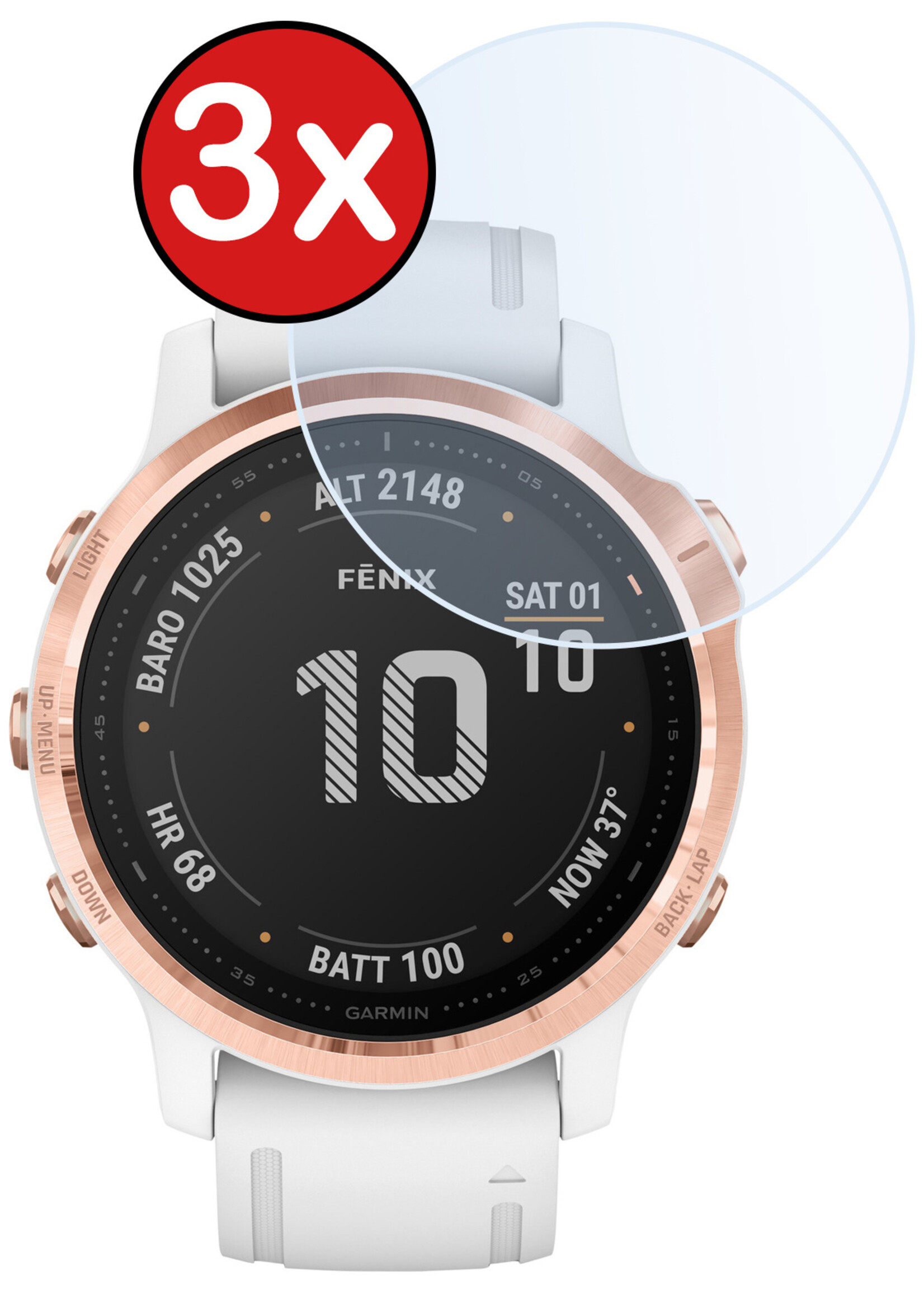BTH Screenprotector Geschikt voor Garmin Fenix 6s Pro Screenprotector Glas Gehard Screen Cover - Screen Protector Geschikt voor Garmin Fenix 6s Pro Screenprotector Tempered Glass - 3 PACK