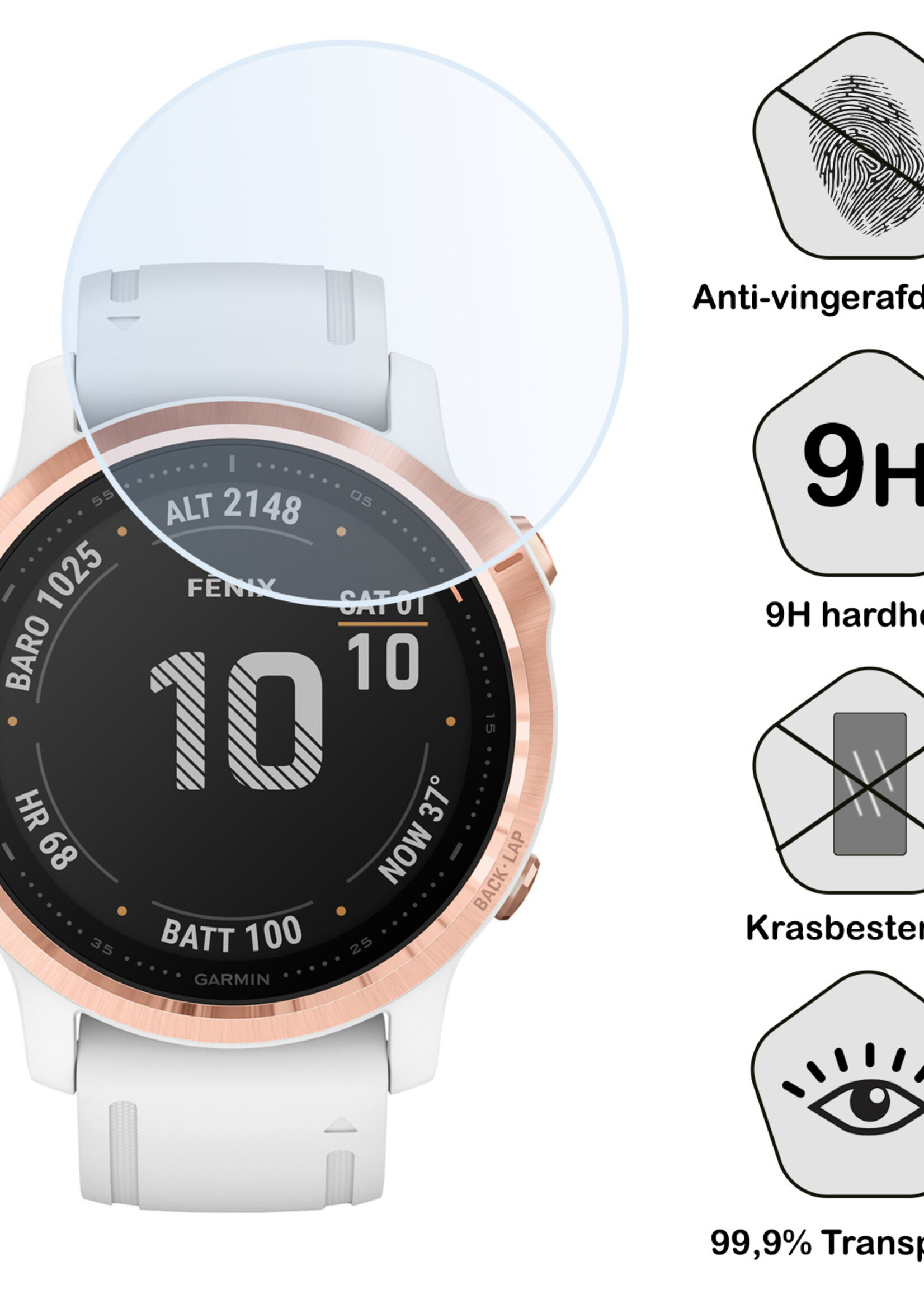 BTH Screenprotector Geschikt voor Garmin Fenix 6s Pro Screenprotector Glas Gehard Screen Cover - Screen Protector Geschikt voor Garmin Fenix 6s Pro Screenprotector Tempered Glass - 3 PACK