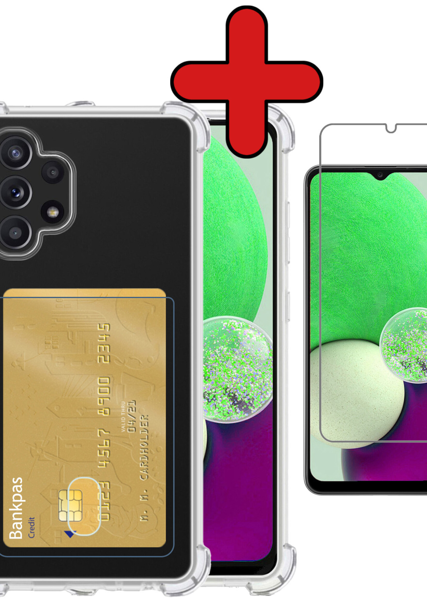 BTH Hoesje Geschikt voor Samsung A32 4G Hoesje Met Pasjeshouder Siliconen Case Met Kaarthouder Met Screenprotector - Hoes Geschikt voor Samsung Galaxy A32 4G Hoesje Shock Proof Case - Transparant