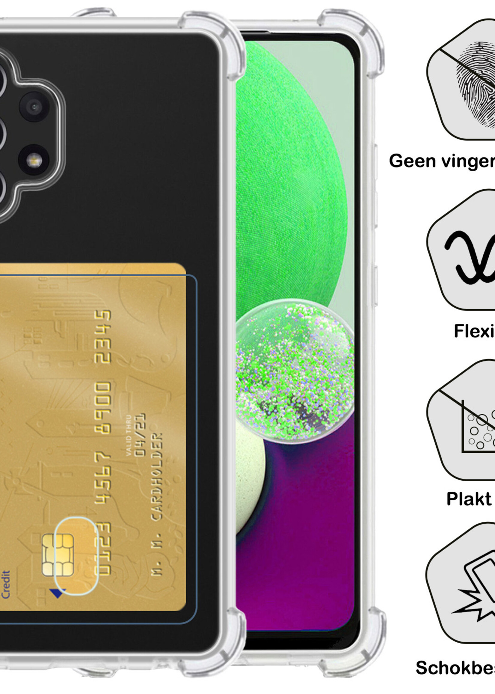 BTH Hoesje Geschikt voor Samsung A32 4G Hoesje Met Pasjeshouder Siliconen Case Met Kaarthouder Met Screenprotector - Hoes Geschikt voor Samsung Galaxy A32 4G Hoesje Shock Proof Case - Transparant