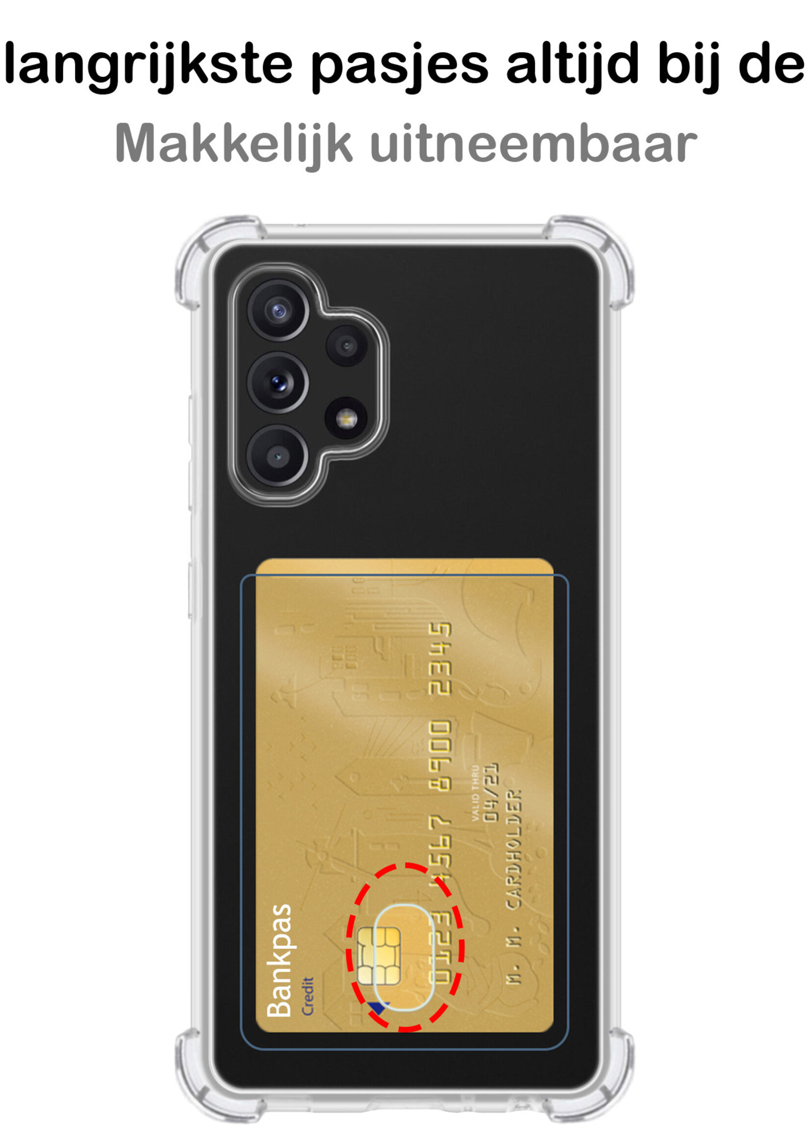 BTH Hoesje Geschikt voor Samsung A32 4G Hoesje Met Pasjeshouder Siliconen Case Met Kaarthouder Met Screenprotector - Hoes Geschikt voor Samsung Galaxy A32 4G Hoesje Shock Proof Case - Transparant