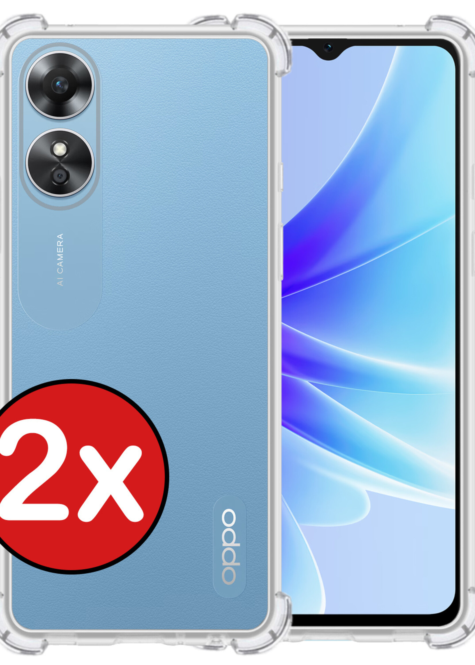 BTH Hoesje Geschikt voor OPPO A17 Hoesje Siliconen Shock Proof Case Hoes - Hoes Geschikt voor OPPO A17 Hoes Cover Case Shockproof - Transparant - 2 PACK
