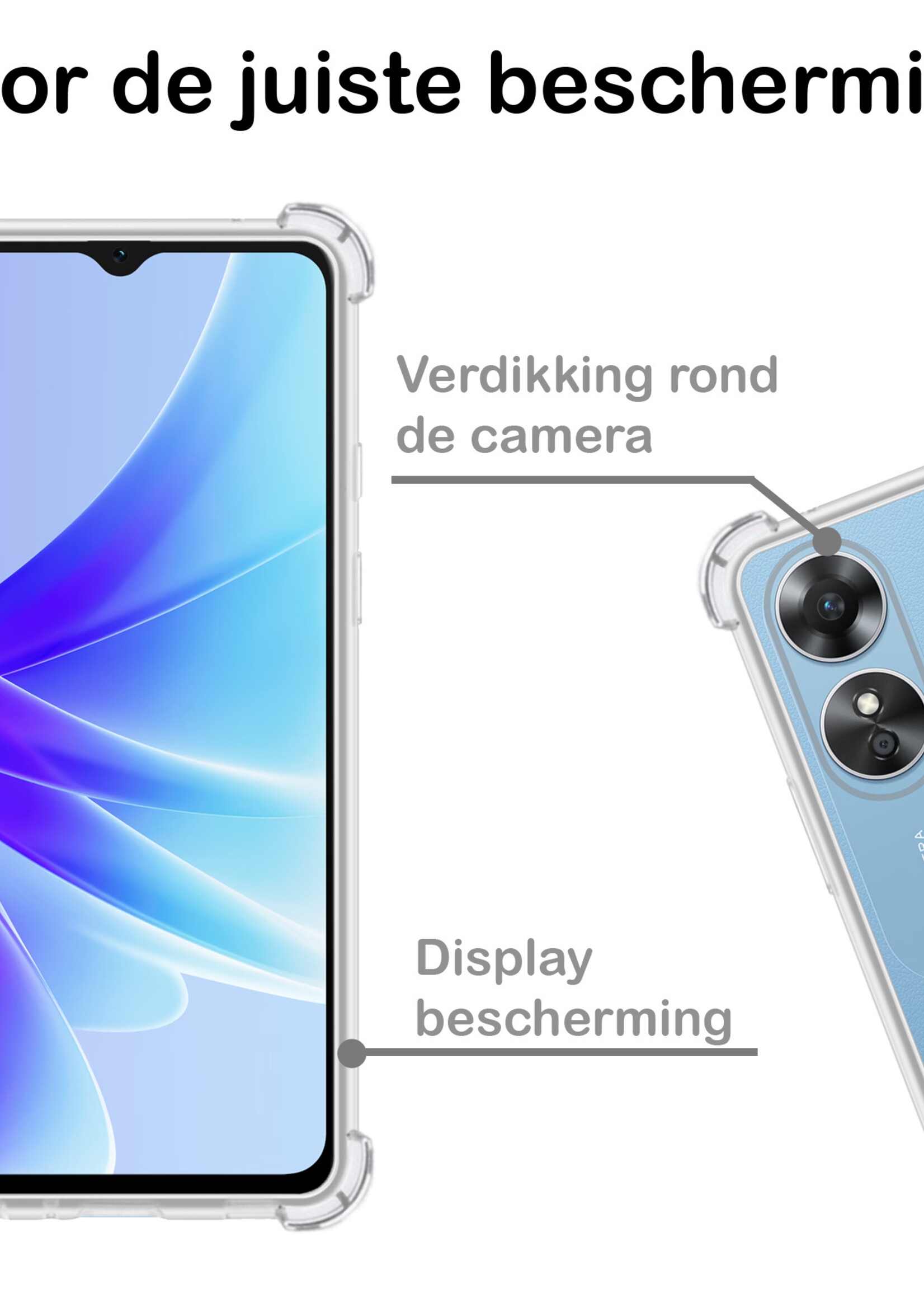 BTH Hoesje Geschikt voor OPPO A17 Hoesje Siliconen Shock Proof Case Hoes - Hoes Geschikt voor OPPO A17 Hoes Cover Case Shockproof - Transparant - 2 PACK
