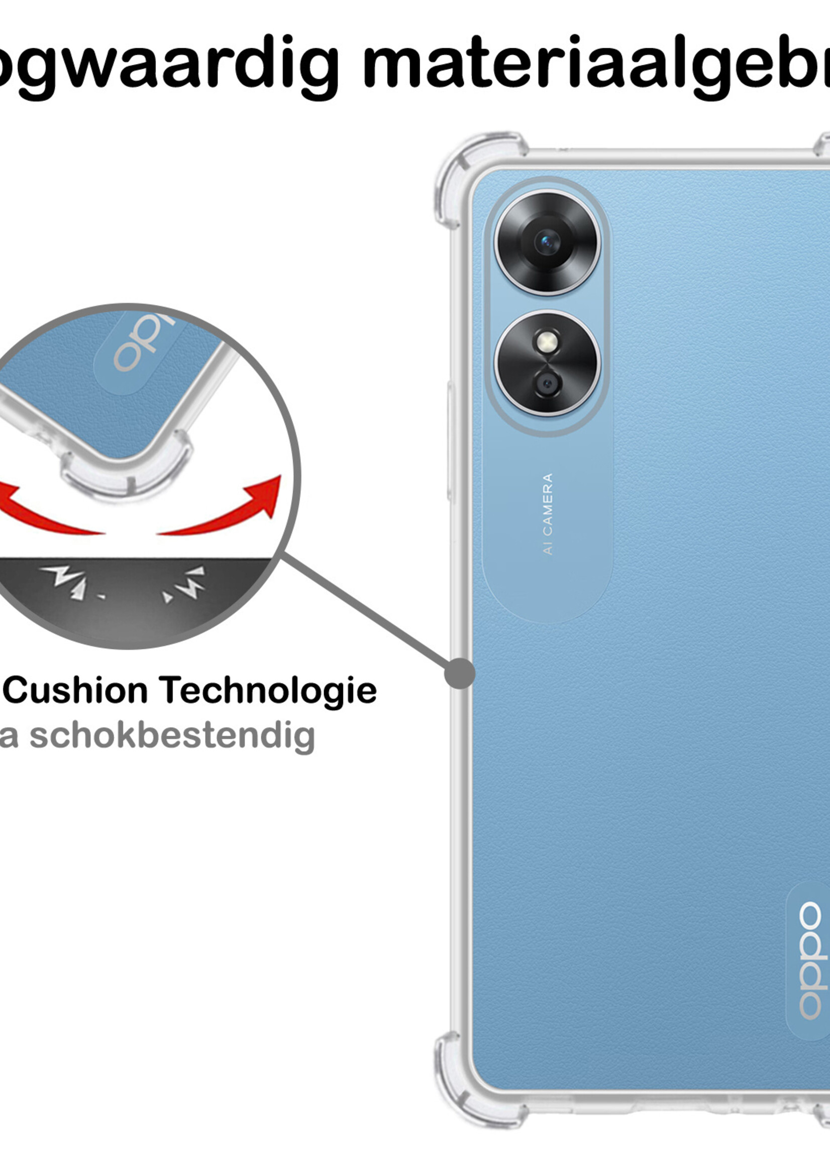 BTH Hoesje Geschikt voor OPPO A17 Hoesje Siliconen Shock Proof Case Hoes - Hoes Geschikt voor OPPO A17 Hoes Cover Case Shockproof - Transparant - 2 PACK